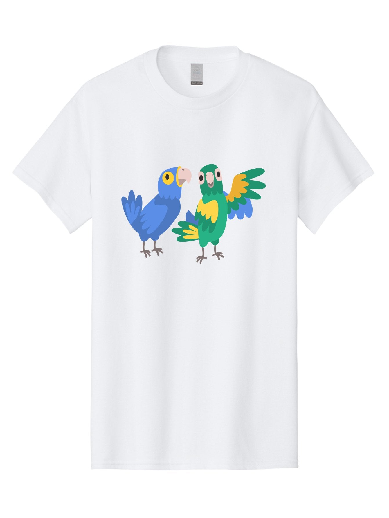 Blue-And-Green-Parrot Men'S Graphic Tee, 100% Cotton, Comfortable Casual Summer Wear, Machine Washable, Cartoon Parrots, Colorful Birds, Blue Parrot, Green Parrot, Yellow Accents, Bird Illustration, Vibrant Feathers, Talking Birds, Aab820 15