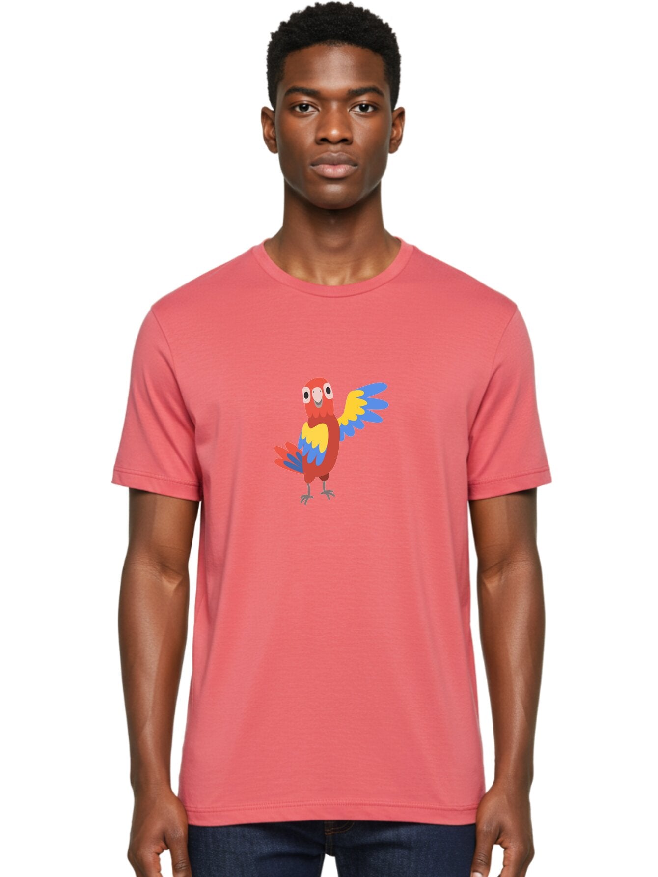 Colorful-Macaw Men'S Graphic Tee, 100% Cotton, Comfortable Casual Summer Wear, Machine Washable, Cartoon Parrot, Colorful Bird, Red, Yellow, Blue Feathers, Vibrant Plumage, Playful Design, Simple Illustration, Cartoon Character Aab823 27