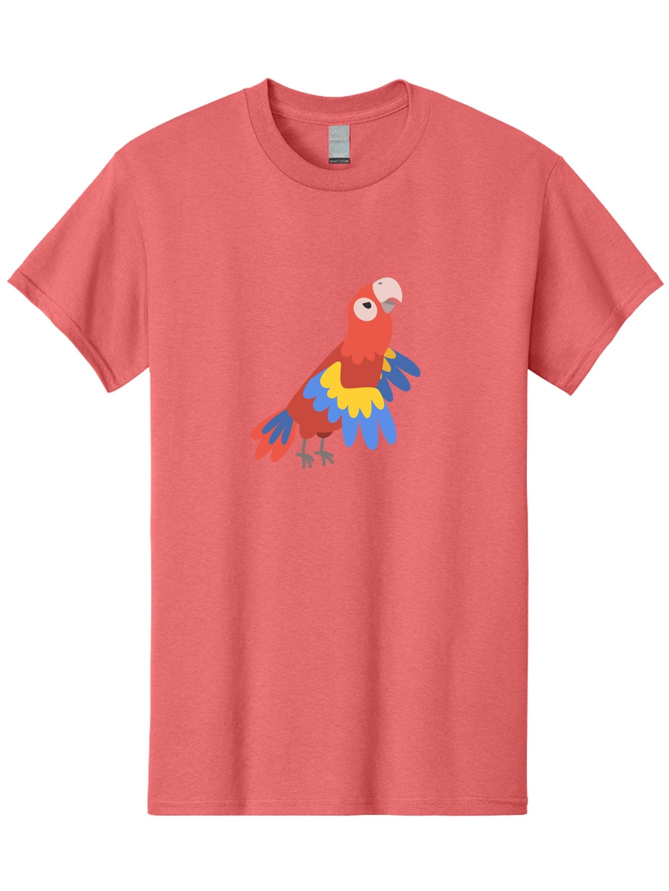 Colorful-Parrot-1 Men'S Graphic Tee, 100% Cotton, Comfortable Casual Summer Wear, Machine Washable, Colorful Parrot, Macaw Bird, Vibrant Plumage, Red, Blue, And Yellow Feathers, Tropical Bird, Cartoon Illustration, Playful Design, Aab824 7