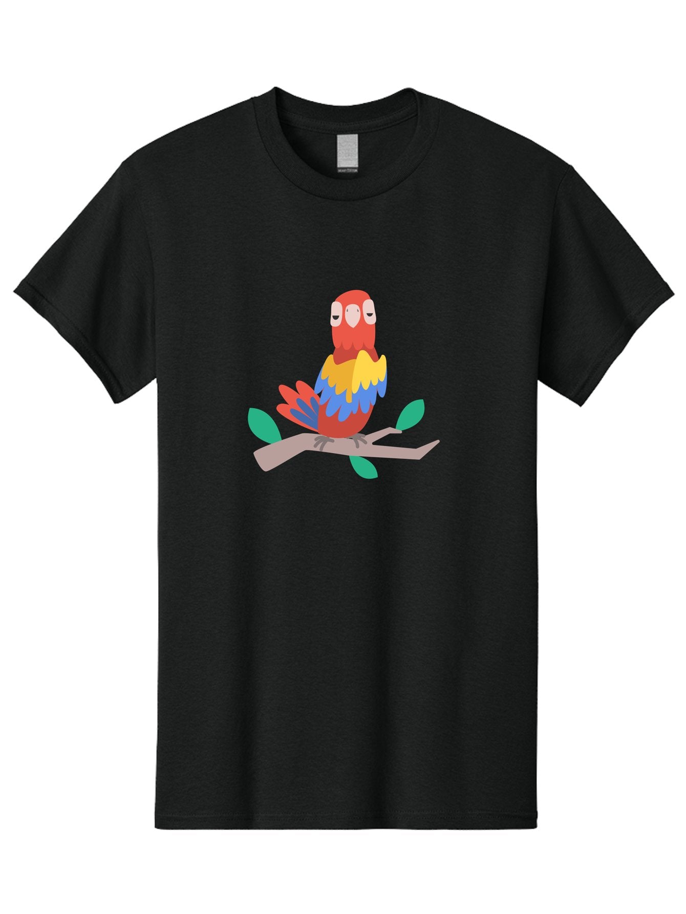 Colorful-Parrot Men'S Graphic Tee, 100% Cotton, Comfortable Casual Summer Wear, Machine Washable, Cartoon Parrot, Vibrant Plumage, Red, Blue, Yellow Feathers, Sitting On Branch, Leaves, Tropical Bird, Playful Illustration, Digital Art, Aab825 10