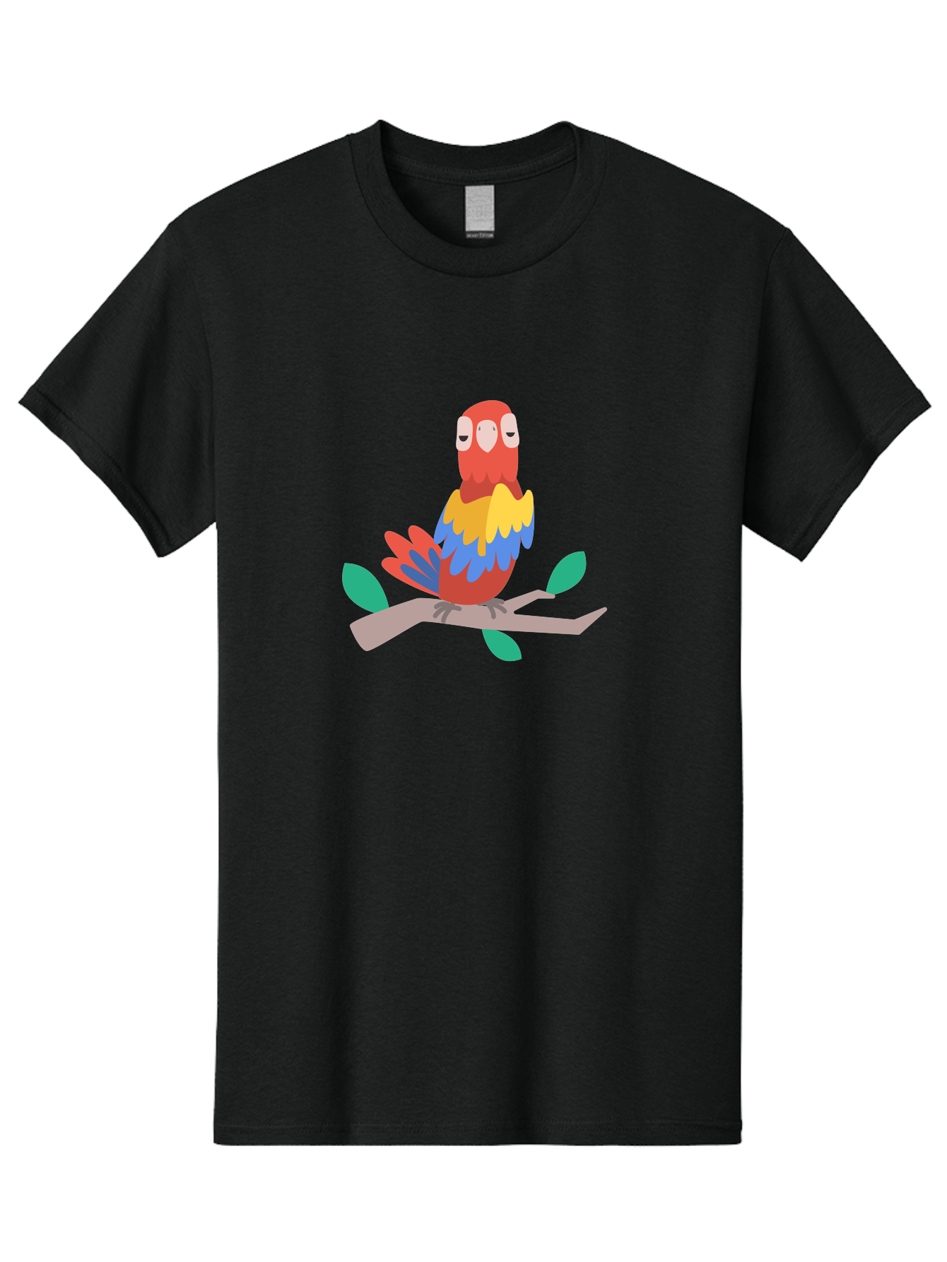 Colorful-Parrot Men'S Graphic Tee, 100% Cotton, Comfortable Casual Summer Wear, Machine Washable, Cartoon Parrot, Vibrant Plumage, Red, Blue, Yellow Feathers, Sitting On Branch, Leaves, Tropical Bird, Playful Illustration, Digital Art, Aab825 27