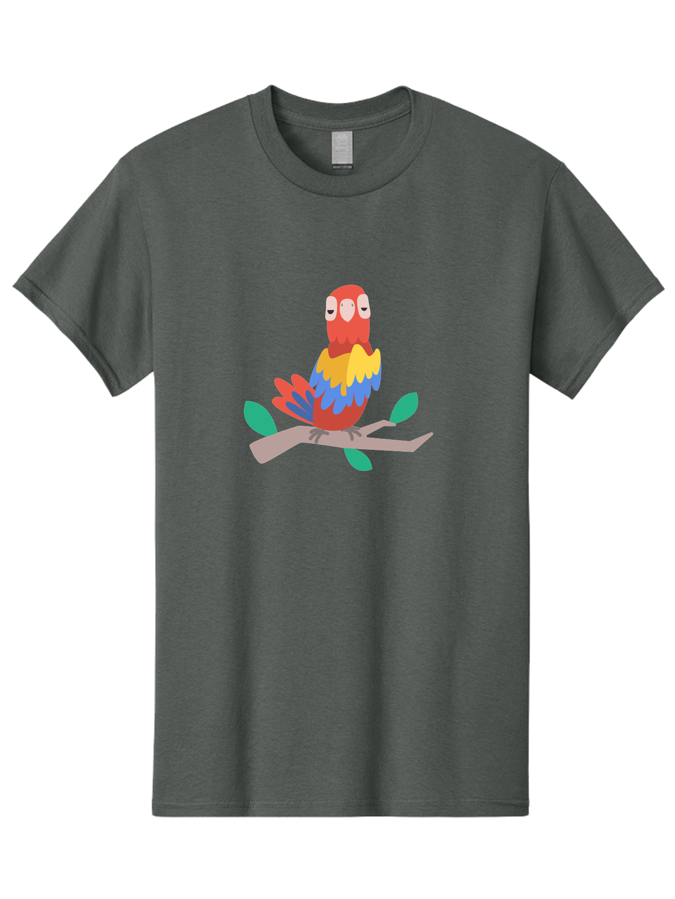 Colorful-Parrot Men'S Graphic Tee, 100% Cotton, Comfortable Casual Summer Wear, Machine Washable, Cartoon Parrot, Vibrant Plumage, Red, Blue, Yellow Feathers, Sitting On Branch, Leaves, Tropical Bird, Playful Illustration, Digital Art, Aab825 17