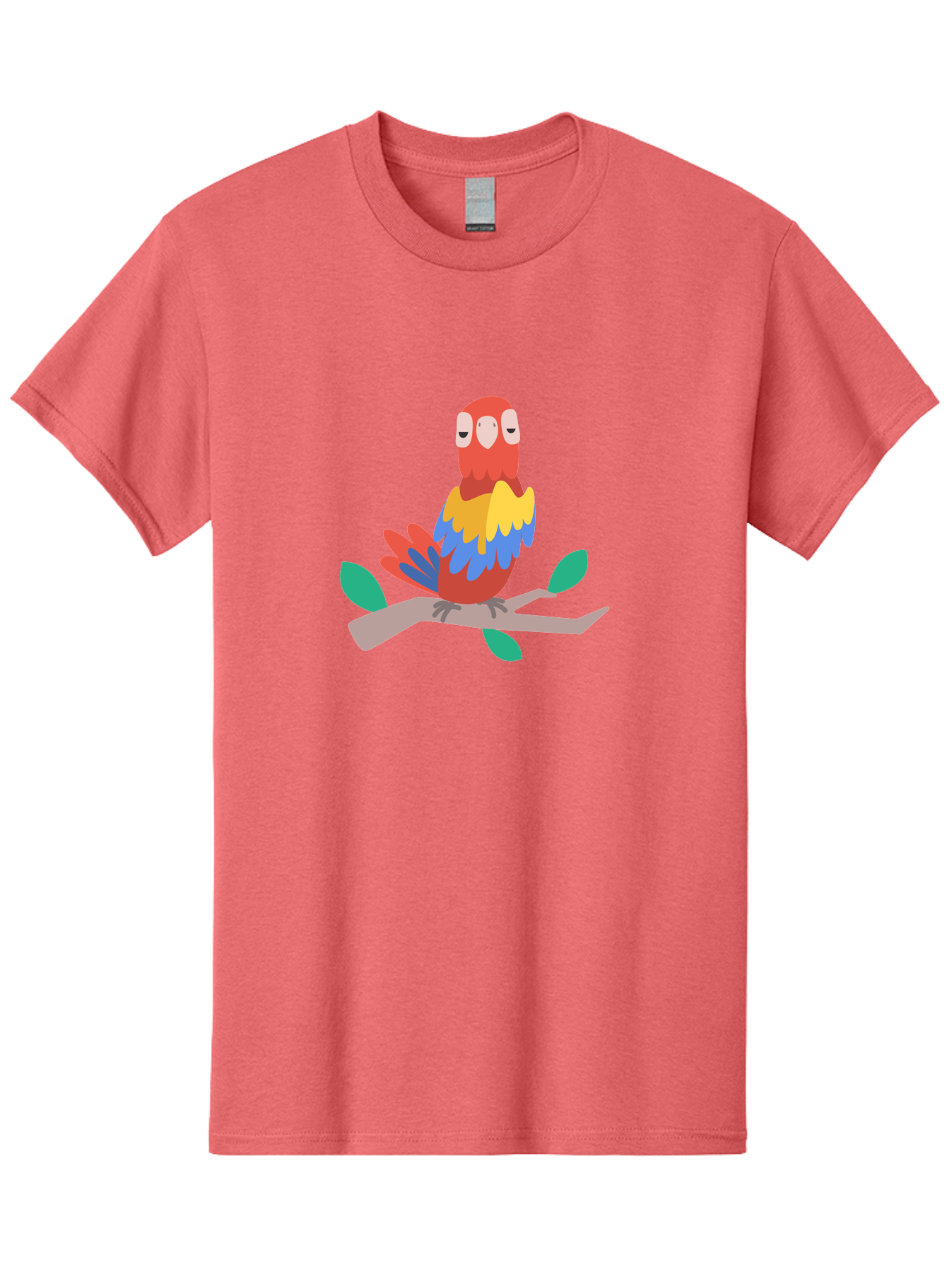 Colorful-Parrot Men'S Graphic Tee, 100% Cotton, Comfortable Casual Summer Wear, Machine Washable, Cartoon Parrot, Vibrant Plumage, Red, Blue, Yellow Feathers, Sitting On Branch, Leaves, Tropical Bird, Playful Illustration, Digital Art, Aab825 9