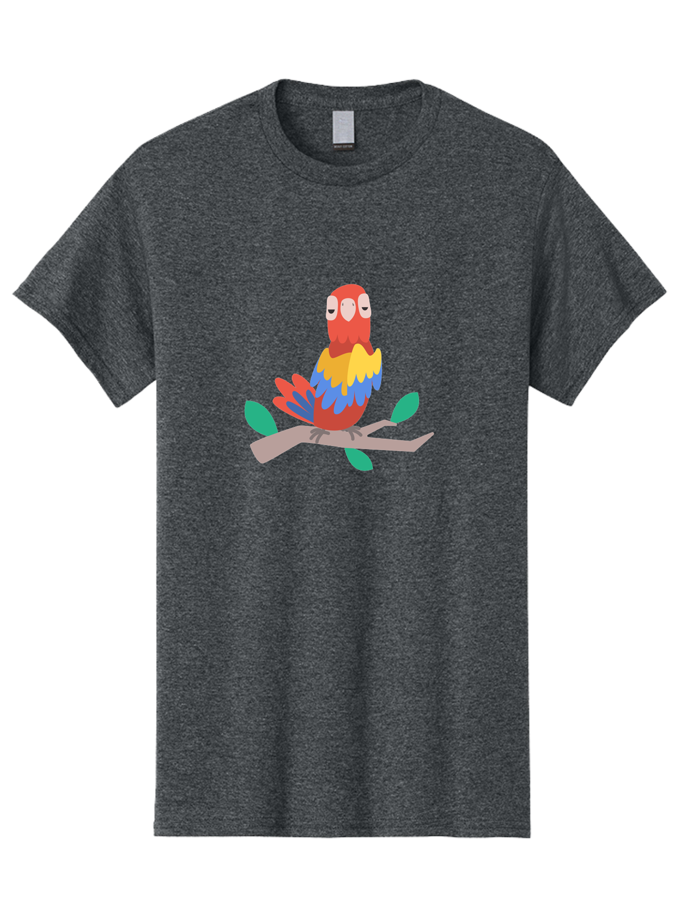 Colorful-Parrot Men'S Graphic Tee, 100% Cotton, Comfortable Casual Summer Wear, Machine Washable, Cartoon Parrot, Vibrant Plumage, Red, Blue, Yellow Feathers, Sitting On Branch, Leaves, Tropical Bird, Playful Illustration, Digital Art, Aab825 19