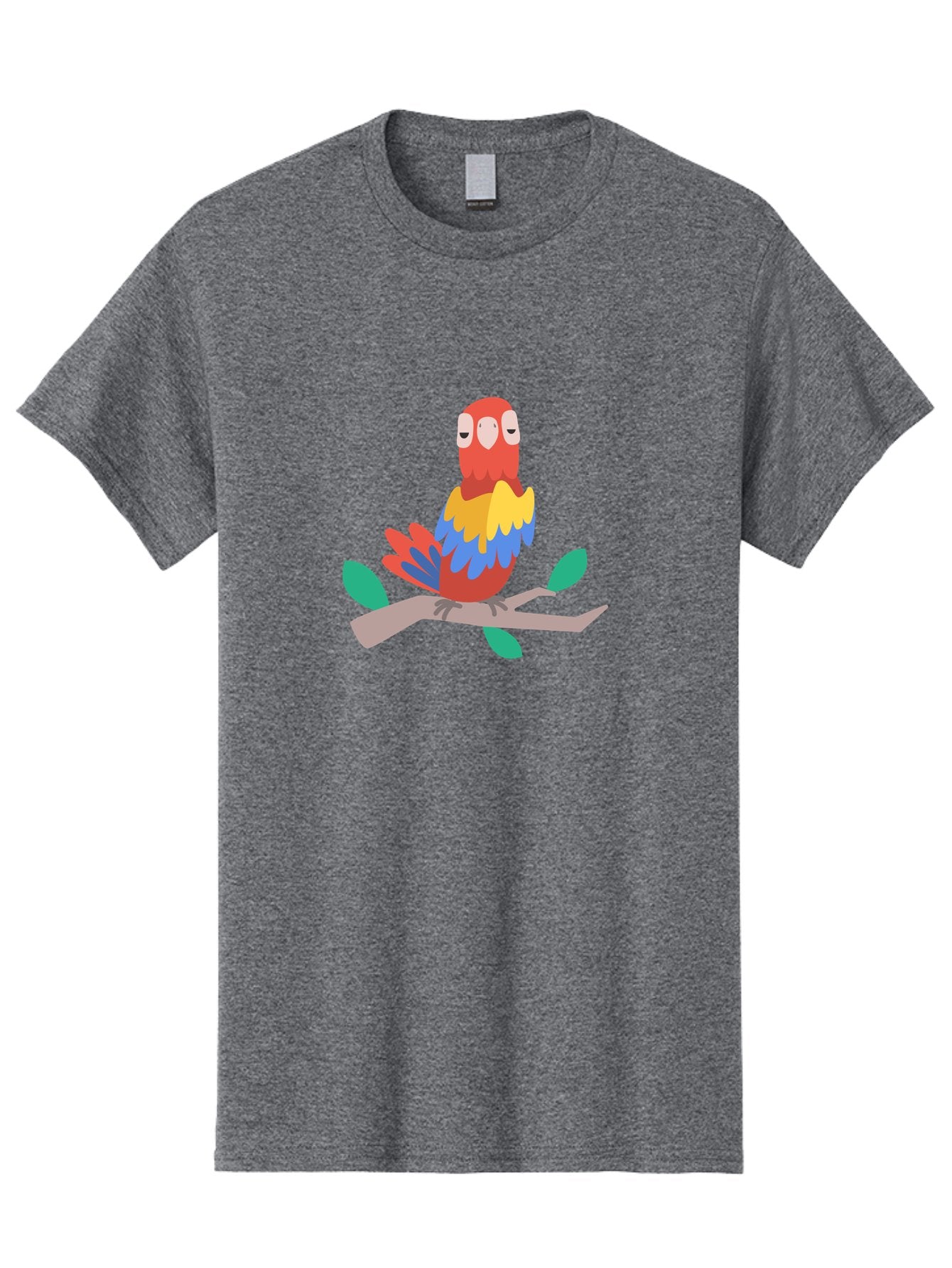 Colorful-Parrot Men'S Graphic Tee, 100% Cotton, Comfortable Casual Summer Wear, Machine Washable, Cartoon Parrot, Vibrant Plumage, Red, Blue, Yellow Feathers, Sitting On Branch, Leaves, Tropical Bird, Playful Illustration, Digital Art, Aab825 6