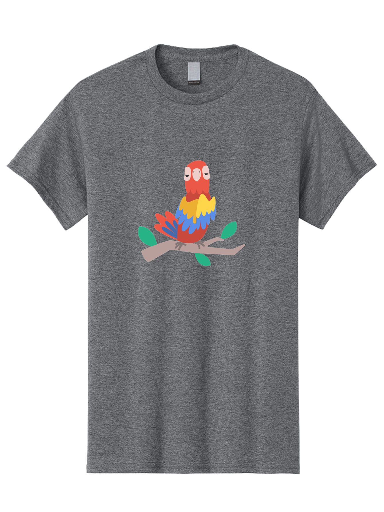 Colorful-Parrot Men'S Graphic Tee, 100% Cotton, Comfortable Casual Summer Wear, Machine Washable, Cartoon Parrot, Vibrant Plumage, Red, Blue, Yellow Feathers, Sitting On Branch, Leaves, Tropical Bird, Playful Illustration, Digital Art, Aab825 13