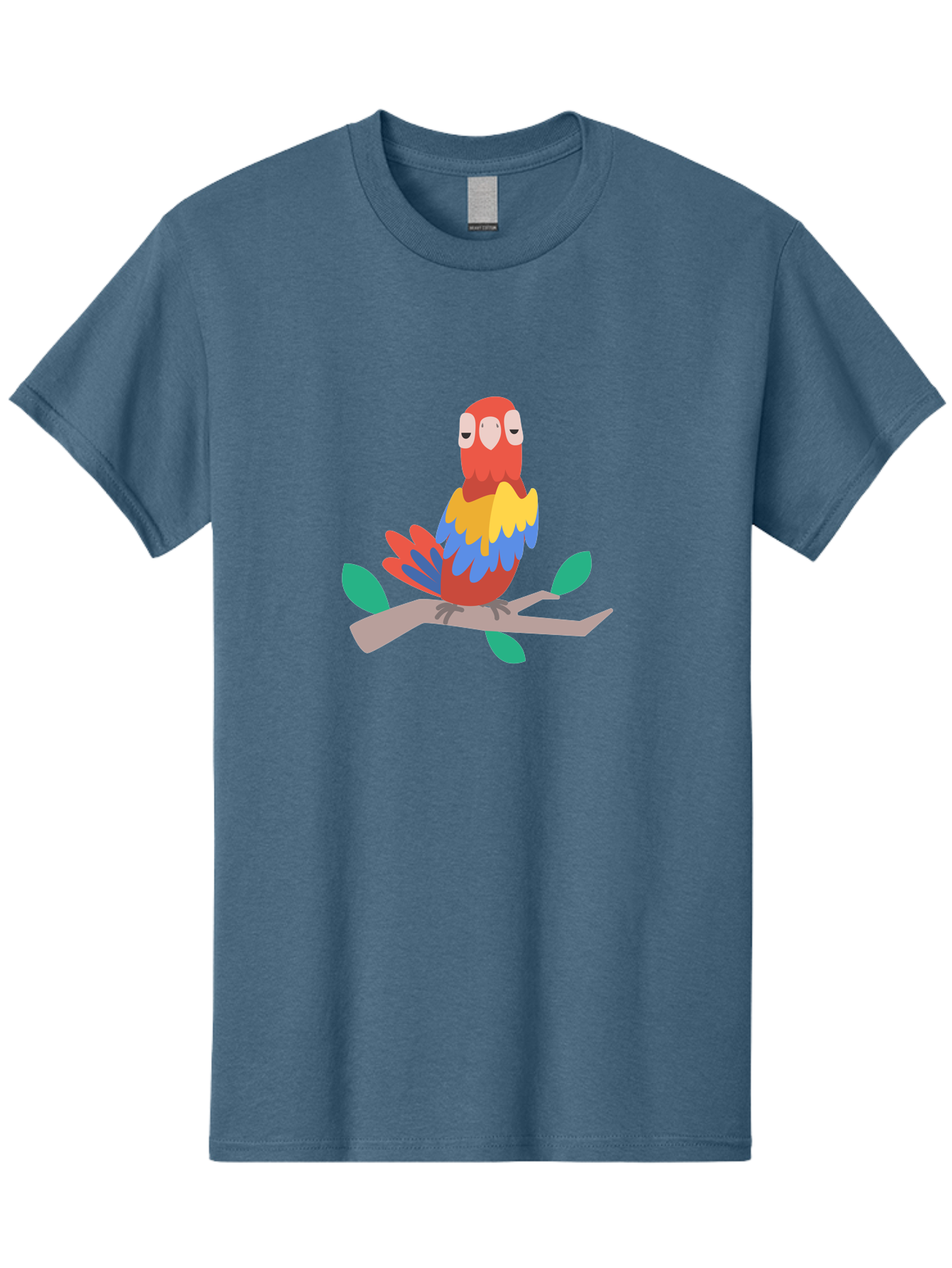 Colorful-Parrot Men'S Graphic Tee, 100% Cotton, Comfortable Casual Summer Wear, Machine Washable, Cartoon Parrot, Vibrant Plumage, Red, Blue, Yellow Feathers, Sitting On Branch, Leaves, Tropical Bird, Playful Illustration, Digital Art, Aab825 23