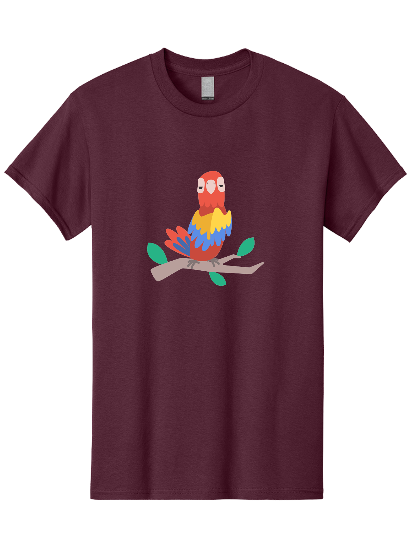 Colorful-Parrot Men'S Graphic Tee, 100% Cotton, Comfortable Casual Summer Wear, Machine Washable, Cartoon Parrot, Vibrant Plumage, Red, Blue, Yellow Feathers, Sitting On Branch, Leaves, Tropical Bird, Playful Illustration, Digital Art, Aab825 11