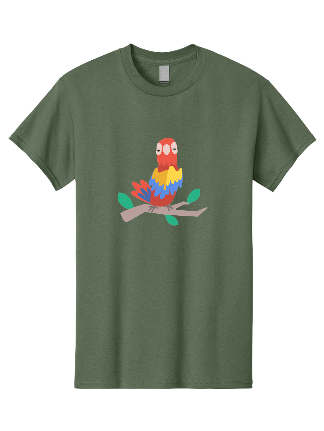 Colorful-Parrot Men'S Graphic Tee, 100% Cotton, Comfortable Casual Summer Wear, Machine Washable, Cartoon Parrot, Vibrant Plumage, Red, Blue, Yellow Feathers, Sitting On Branch, Leaves, Tropical Bird, Playful Illustration, Digital Art, Aab825 7