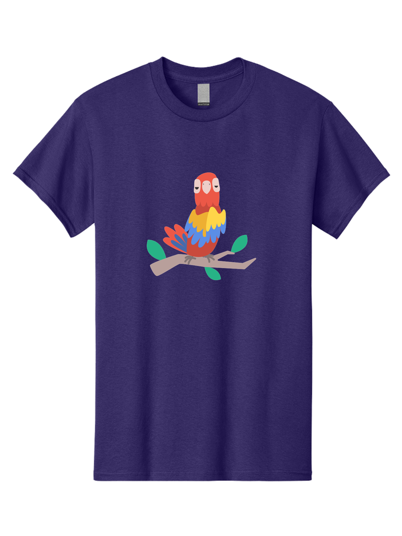 Colorful-Parrot Men'S Graphic Tee, 100% Cotton, Comfortable Casual Summer Wear, Machine Washable, Cartoon Parrot, Vibrant Plumage, Red, Blue, Yellow Feathers, Sitting On Branch, Leaves, Tropical Bird, Playful Illustration, Digital Art, Aab825 5