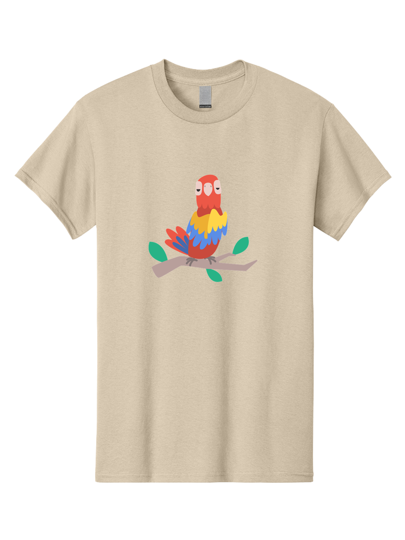 Colorful-Parrot Men'S Graphic Tee, 100% Cotton, Comfortable Casual Summer Wear, Machine Washable, Cartoon Parrot, Vibrant Plumage, Red, Blue, Yellow Feathers, Sitting On Branch, Leaves, Tropical Bird, Playful Illustration, Digital Art, Aab825 21