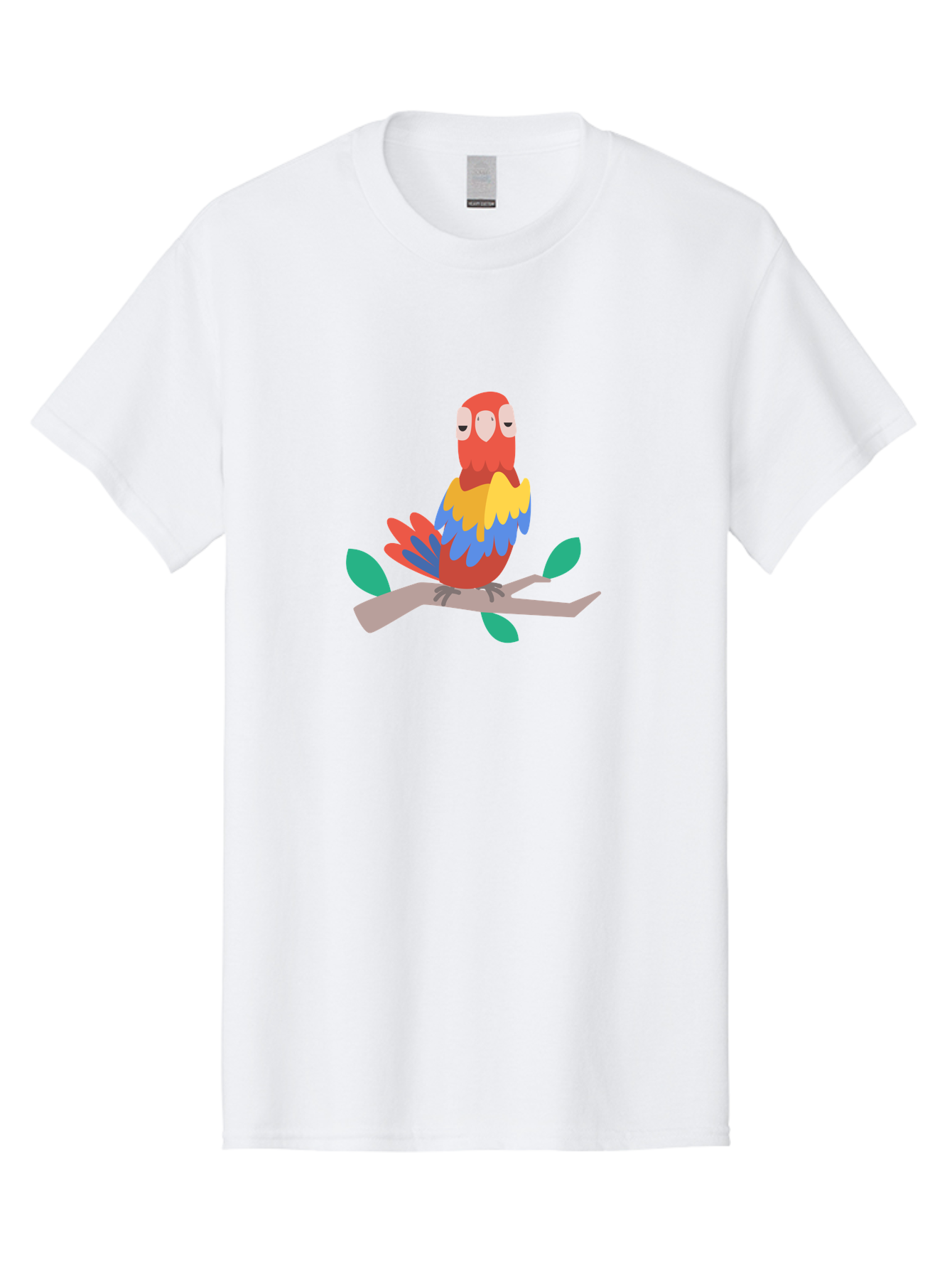 Colorful-Parrot Men'S Graphic Tee, 100% Cotton, Comfortable Casual Summer Wear, Machine Washable, Cartoon Parrot, Vibrant Plumage, Red, Blue, Yellow Feathers, Sitting On Branch, Leaves, Tropical Bird, Playful Illustration, Digital Art, Aab825 29