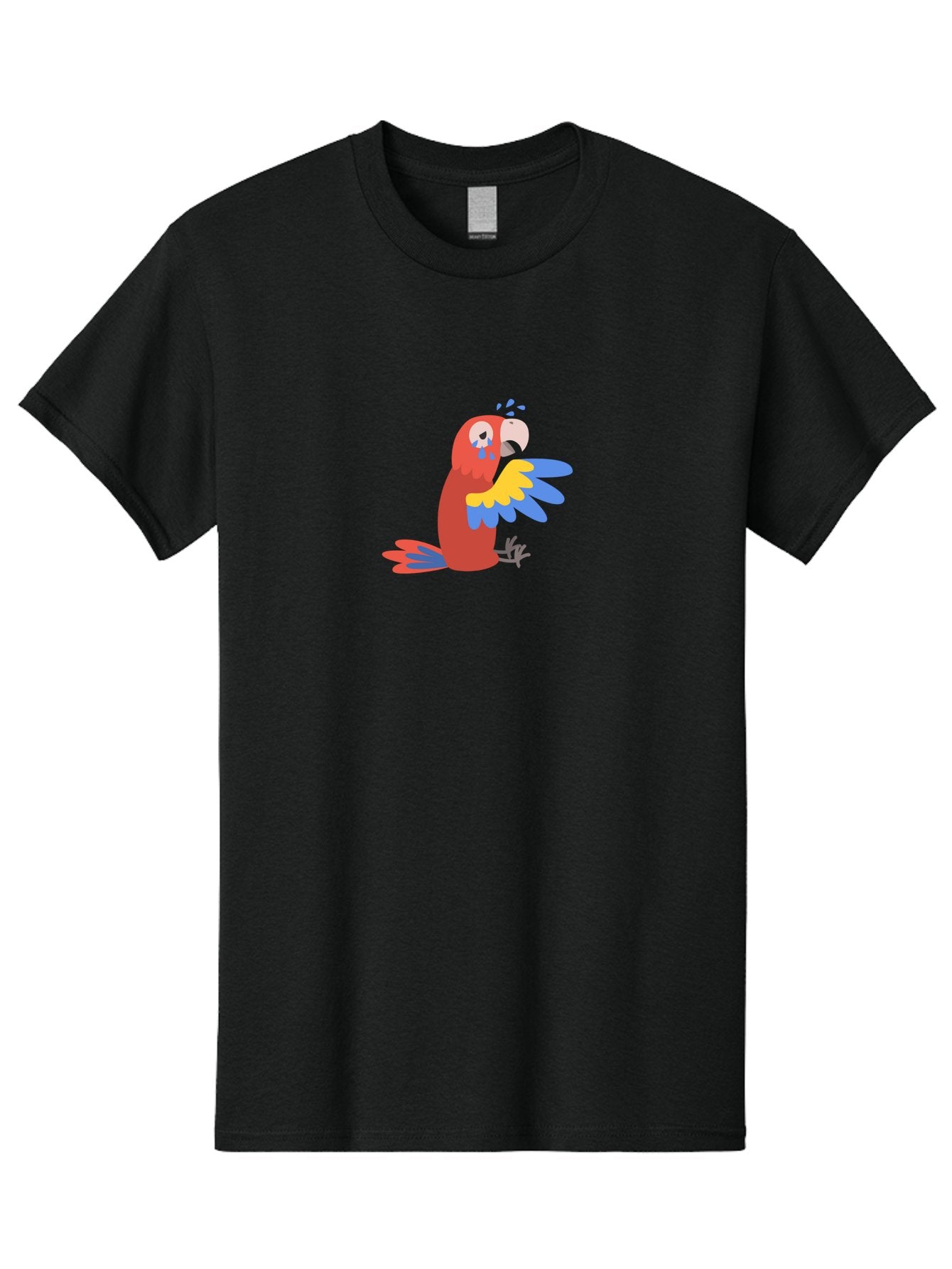 Crying-Parrot Men'S Graphic Tee, 100% Cotton, Comfortable Casual Summer Wear, Machine Washable, Sad Parrot, Crying Bird, Vibrant Feathers, Colorful Wings, Emotional Expression, Cartoon Style, Blue Tears, Yellow And Blue Wings, Red Plumage Aab828 12