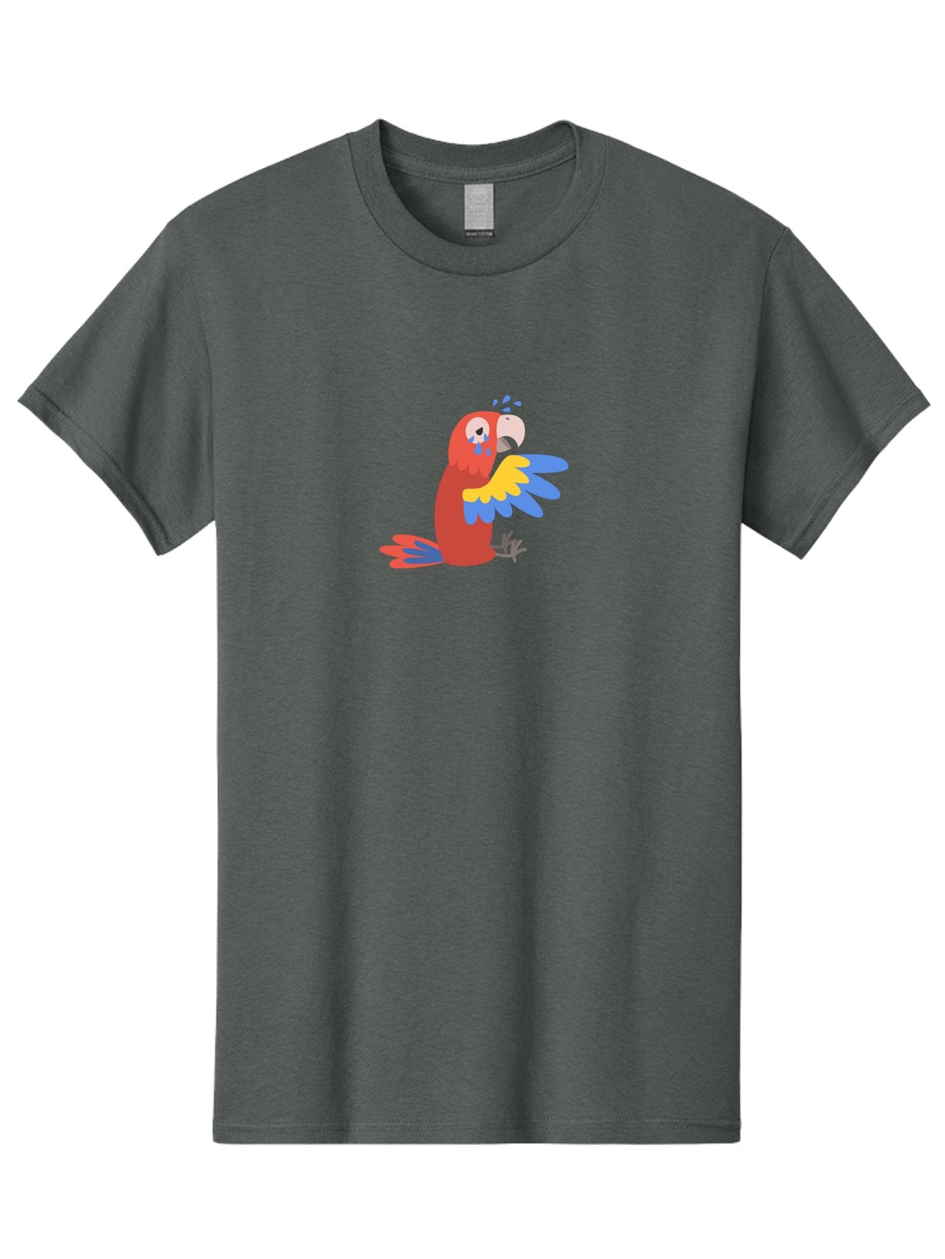 Crying-Parrot Men'S Graphic Tee, 100% Cotton, Comfortable Casual Summer Wear, Machine Washable, Sad Parrot, Crying Bird, Vibrant Feathers, Colorful Wings, Emotional Expression, Cartoon Style, Blue Tears, Yellow And Blue Wings, Red Plumage Aab828 9