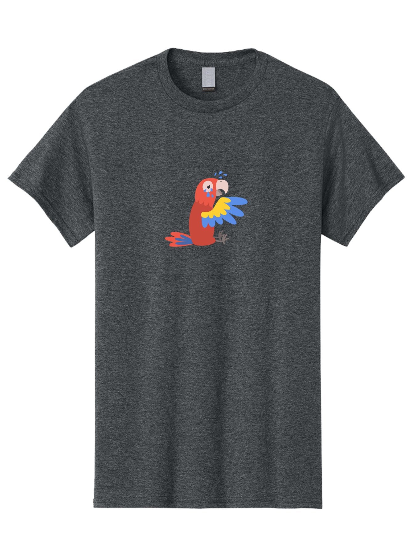 Crying-Parrot Men'S Graphic Tee, 100% Cotton, Comfortable Casual Summer Wear, Machine Washable, Sad Parrot, Crying Bird, Vibrant Feathers, Colorful Wings, Emotional Expression, Cartoon Style, Blue Tears, Yellow And Blue Wings, Red Plumage Aab828 5
