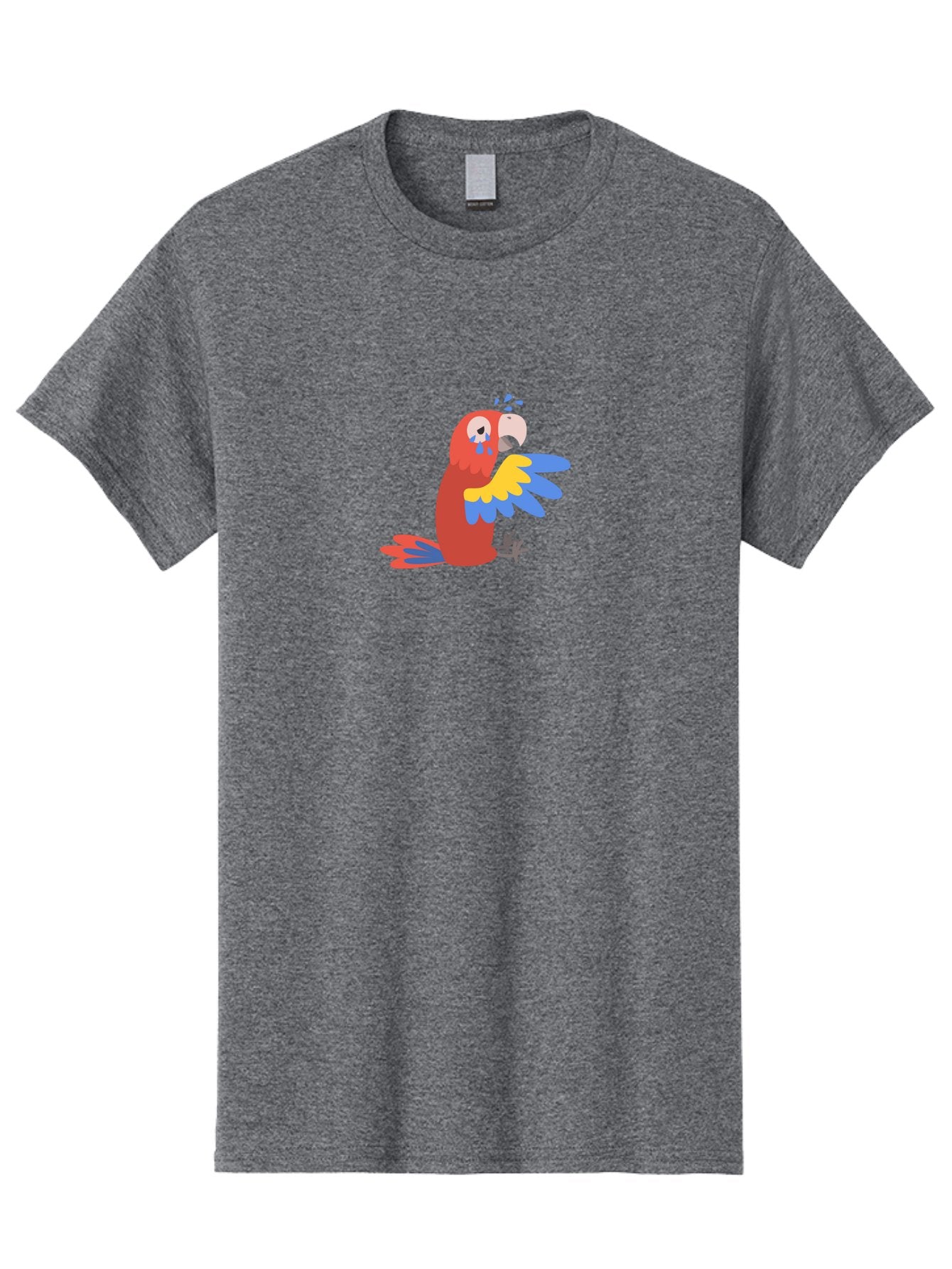 Crying-Parrot Men'S Graphic Tee, 100% Cotton, Comfortable Casual Summer Wear, Machine Washable, Sad Parrot, Crying Bird, Vibrant Feathers, Colorful Wings, Emotional Expression, Cartoon Style, Blue Tears, Yellow And Blue Wings, Red Plumage Aab828