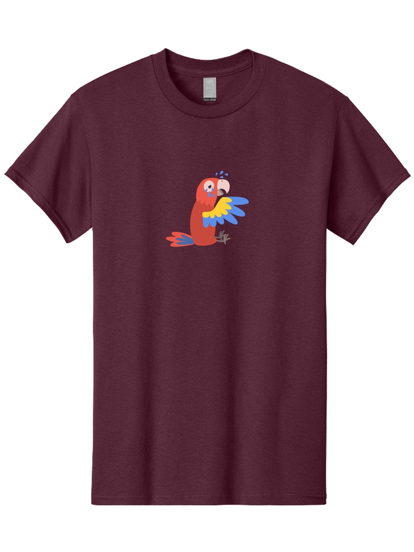 Crying-Parrot Men'S Graphic Tee, 100% Cotton, Comfortable Casual Summer Wear, Machine Washable, Sad Parrot, Crying Bird, Vibrant Feathers, Colorful Wings, Emotional Expression, Cartoon Style, Blue Tears, Yellow And Blue Wings, Red Plumage Aab828