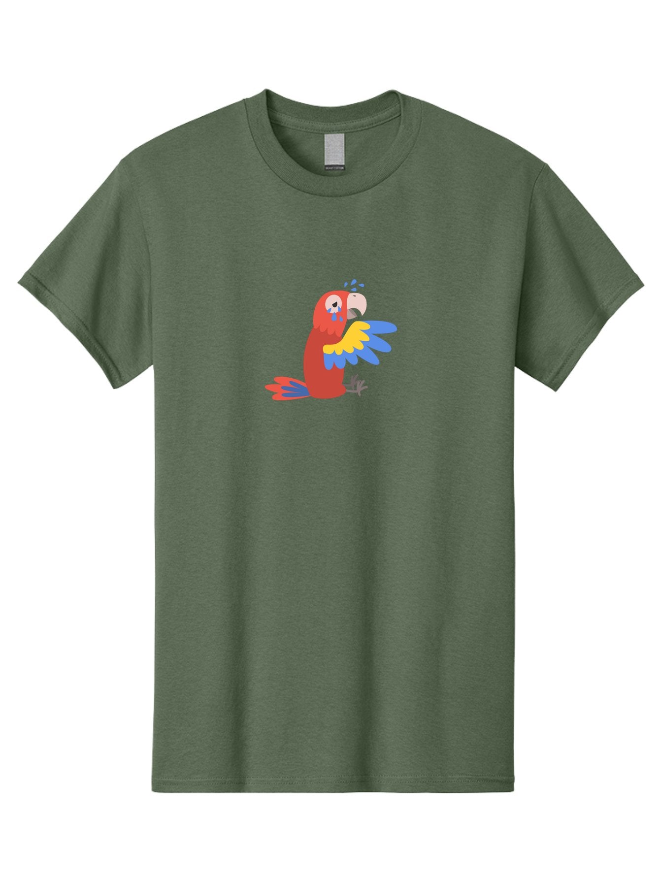 Crying-Parrot Men'S Graphic Tee, 100% Cotton, Comfortable Casual Summer Wear, Machine Washable, Sad Parrot, Crying Bird, Vibrant Feathers, Colorful Wings, Emotional Expression, Cartoon Style, Blue Tears, Yellow And Blue Wings, Red Plumage Aab828 10