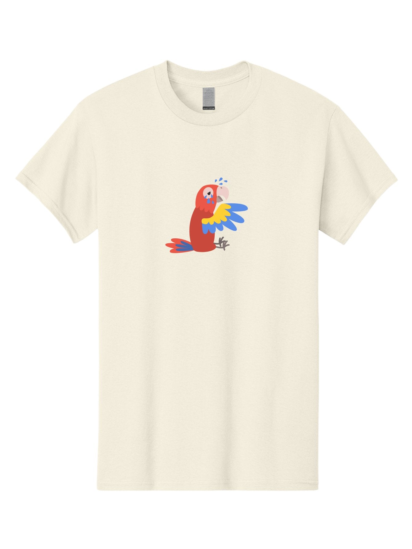 Crying-Parrot Men'S Graphic Tee, 100% Cotton, Comfortable Casual Summer Wear, Machine Washable, Sad Parrot, Crying Bird, Vibrant Feathers, Colorful Wings, Emotional Expression, Cartoon Style, Blue Tears, Yellow And Blue Wings, Red Plumage Aab828 4