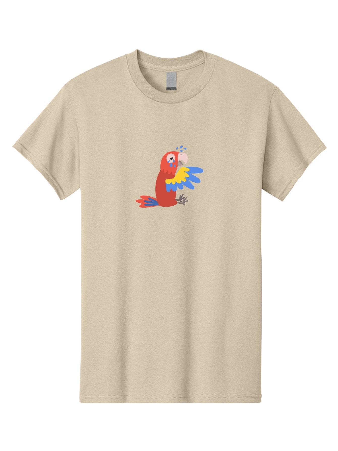 Crying-Parrot Men'S Graphic Tee, 100% Cotton, Comfortable Casual Summer Wear, Machine Washable, Sad Parrot, Crying Bird, Vibrant Feathers, Colorful Wings, Emotional Expression, Cartoon Style, Blue Tears, Yellow And Blue Wings, Red Plumage Aab828 13