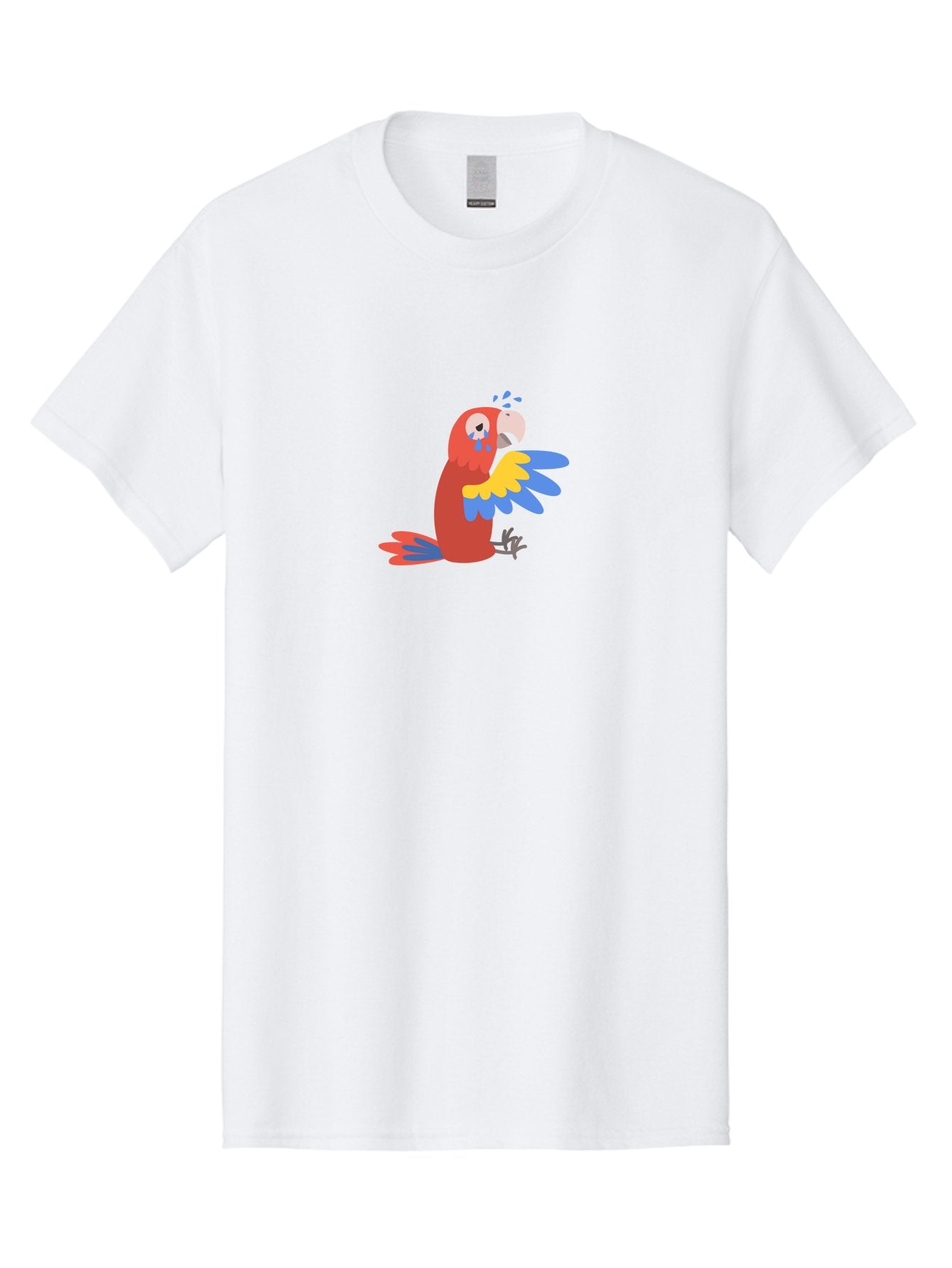 Crying-Parrot Men'S Graphic Tee, 100% Cotton, Comfortable Casual Summer Wear, Machine Washable, Sad Parrot, Crying Bird, Vibrant Feathers, Colorful Wings, Emotional Expression, Cartoon Style, Blue Tears, Yellow And Blue Wings, Red Plumage Aab828 6