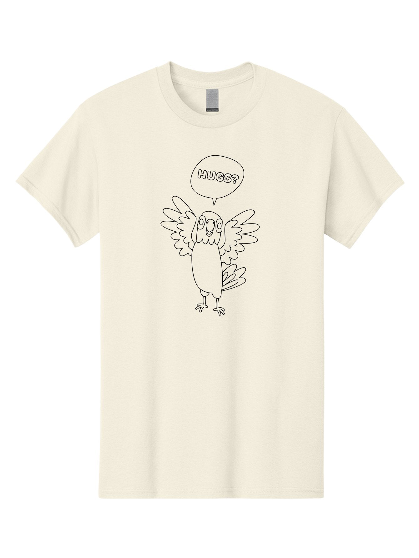 Hugs-1 Men'S Graphic Tee, 100% Cotton, Comfortable Casual Summer Wear, Machine Washable, Happy Bird, Cute Parrot, Friendly Animal, Bird Asking For Affection, Cartoon Character, Simple Line Art, Hugs Request, Lovable Creature, Aab830 8