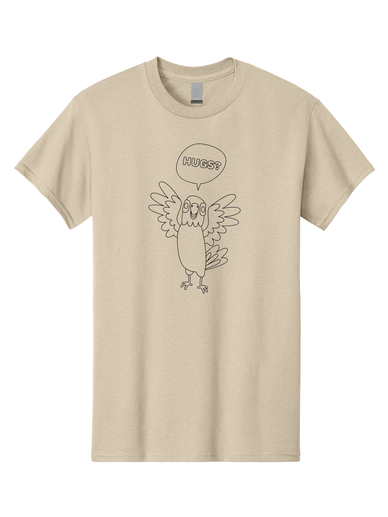 Hugs-1 Men'S Graphic Tee, 100% Cotton, Comfortable Casual Summer Wear, Machine Washable, Happy Bird, Cute Parrot, Friendly Animal, Bird Asking For Affection, Cartoon Character, Simple Line Art, Hugs Request, Lovable Creature, Aab830 5