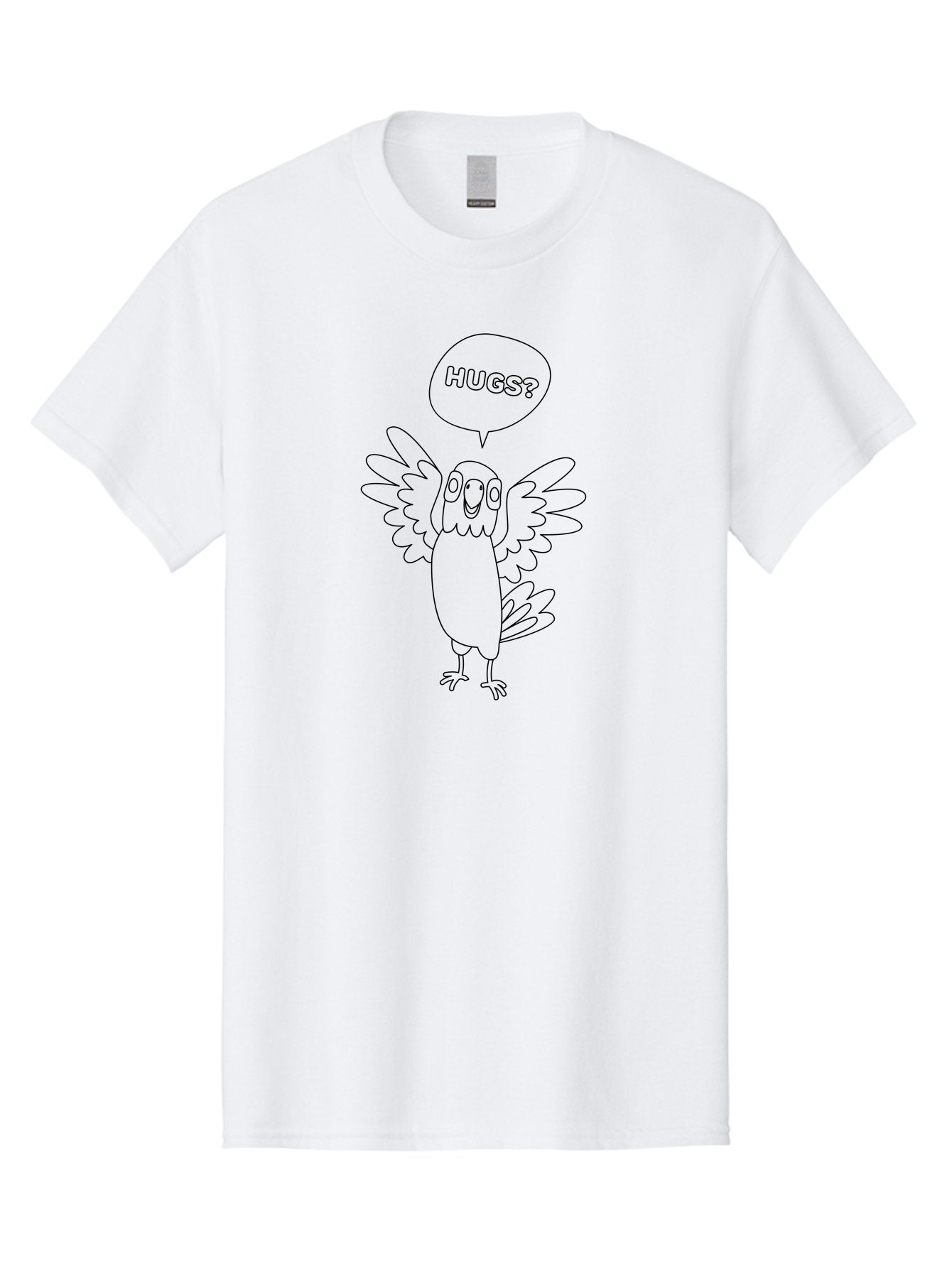 Hugs-1 Men'S Graphic Tee, 100% Cotton, Comfortable Casual Summer Wear, Machine Washable, Happy Bird, Cute Parrot, Friendly Animal, Bird Asking For Affection, Cartoon Character, Simple Line Art, Hugs Request, Lovable Creature, Aab830 4