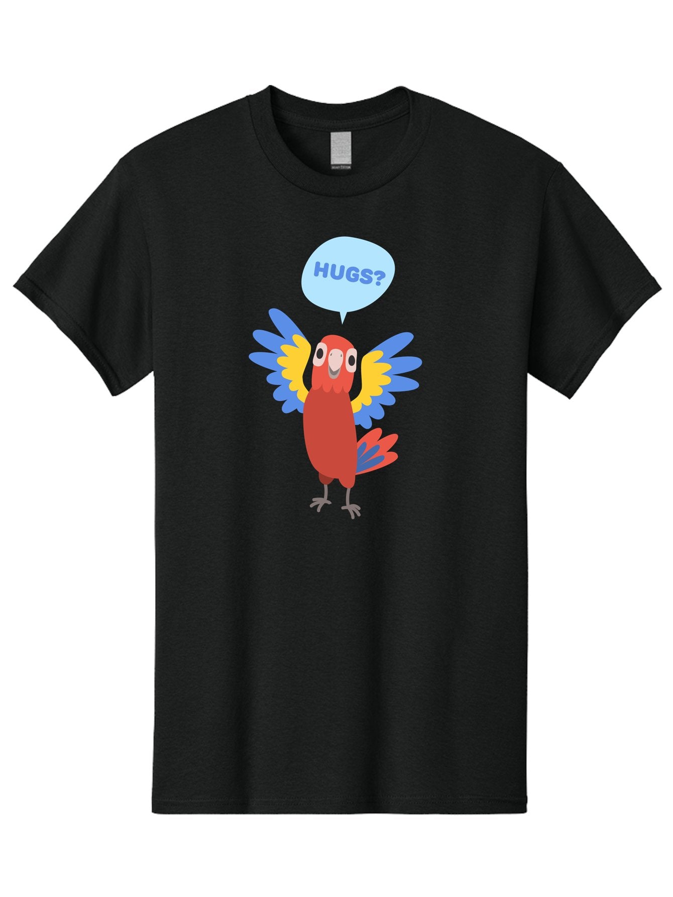 Hugs Men'S Graphic Tee, 100% Cotton, Comfortable Casual Summer Wear, Machine Washable, Cartoon Parrot, Colorful Bird, Hugs, Cute Animal, Funny Illustration, Red Parrot, Blue And Yellow Wings, Friendly Creature, Emotional Support, Aab833 12