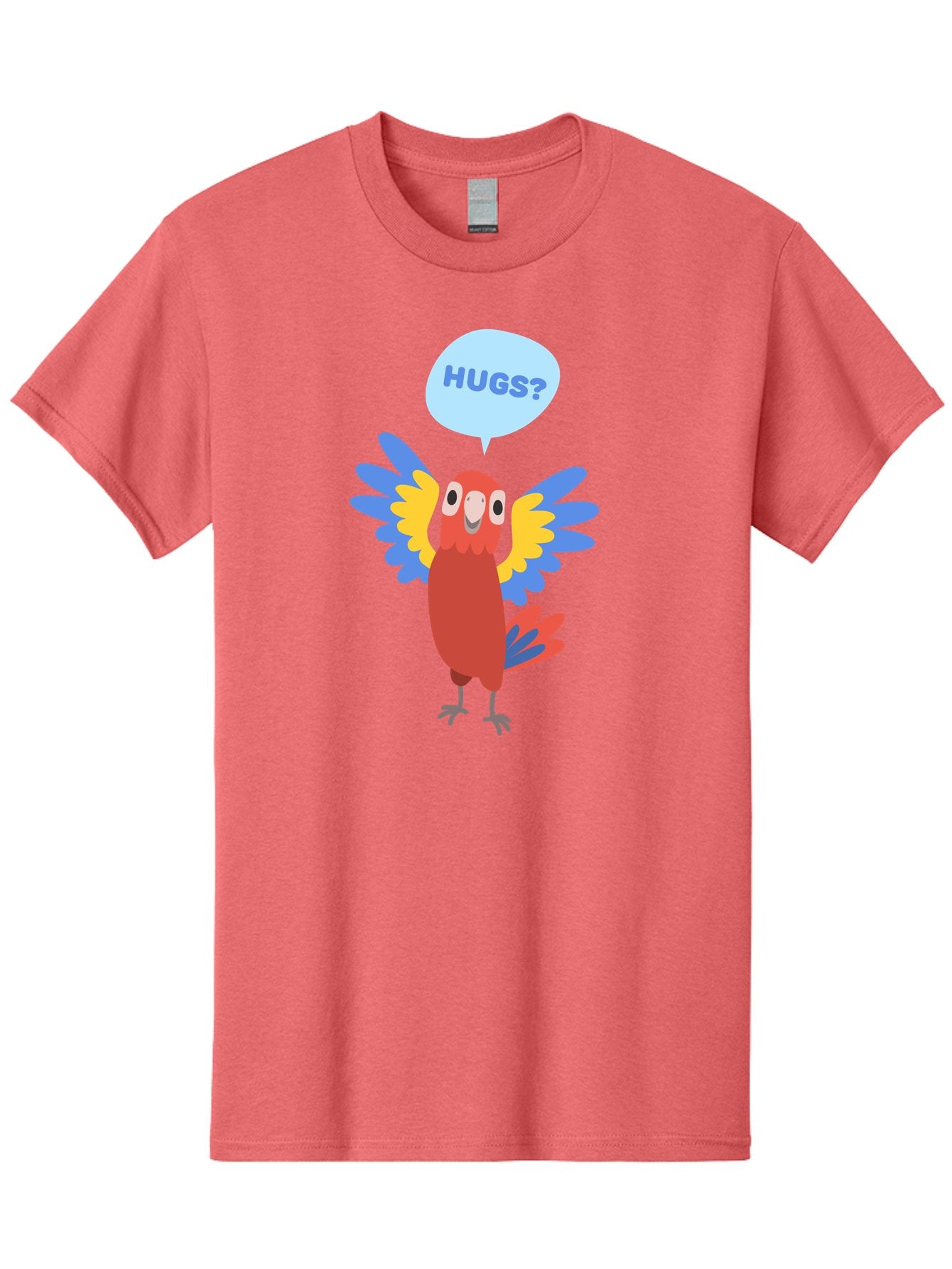 Hugs Men'S Graphic Tee, 100% Cotton, Comfortable Casual Summer Wear, Machine Washable, Cartoon Parrot, Colorful Bird, Hugs, Cute Animal, Funny Illustration, Red Parrot, Blue And Yellow Wings, Friendly Creature, Emotional Support, Aab833 5