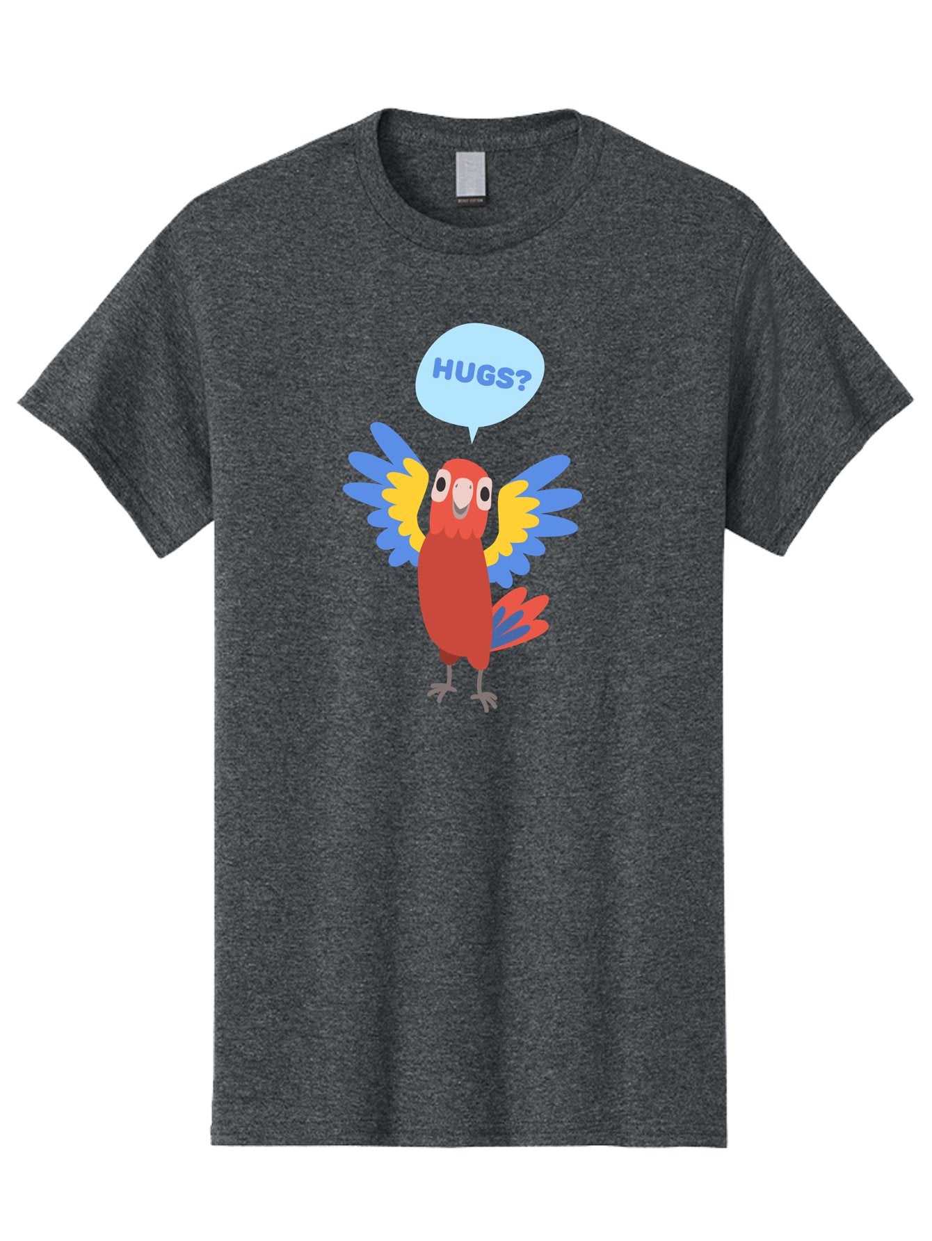Hugs Men'S Graphic Tee, 100% Cotton, Comfortable Casual Summer Wear, Machine Washable, Cartoon Parrot, Colorful Bird, Hugs, Cute Animal, Funny Illustration, Red Parrot, Blue And Yellow Wings, Friendly Creature, Emotional Support, Aab833 10