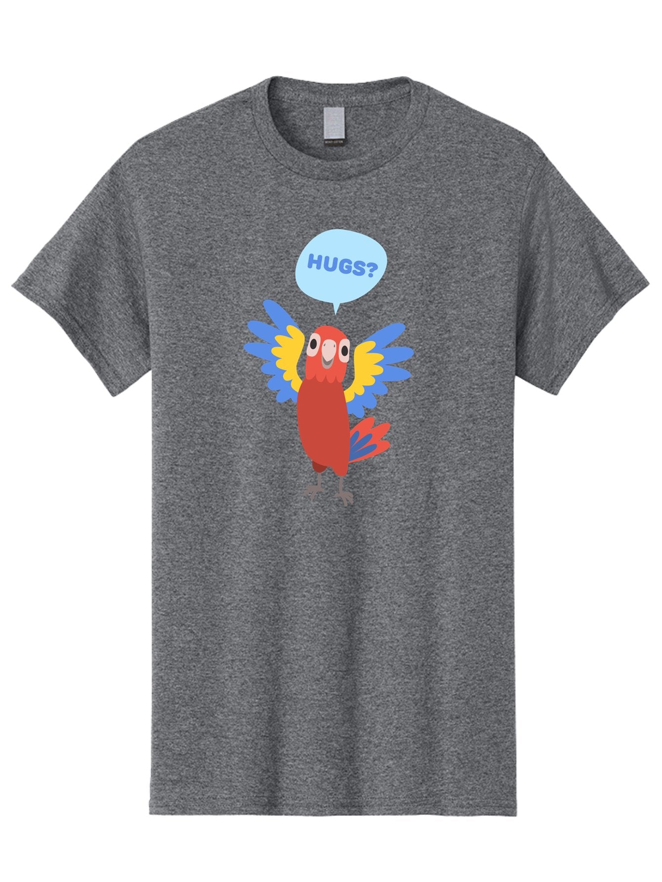 Hugs Men'S Graphic Tee, 100% Cotton, Comfortable Casual Summer Wear, Machine Washable, Cartoon Parrot, Colorful Bird, Hugs, Cute Animal, Funny Illustration, Red Parrot, Blue And Yellow Wings, Friendly Creature, Emotional Support, Aab833 11