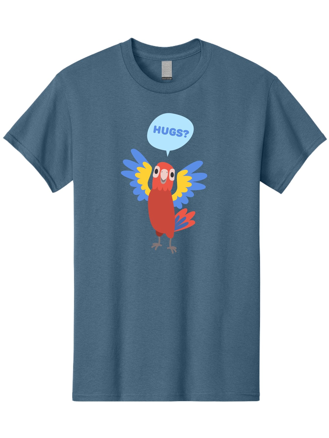 Hugs Men'S Graphic Tee, 100% Cotton, Comfortable Casual Summer Wear, Machine Washable, Cartoon Parrot, Colorful Bird, Hugs, Cute Animal, Funny Illustration, Red Parrot, Blue And Yellow Wings, Friendly Creature, Emotional Support, Aab833 6