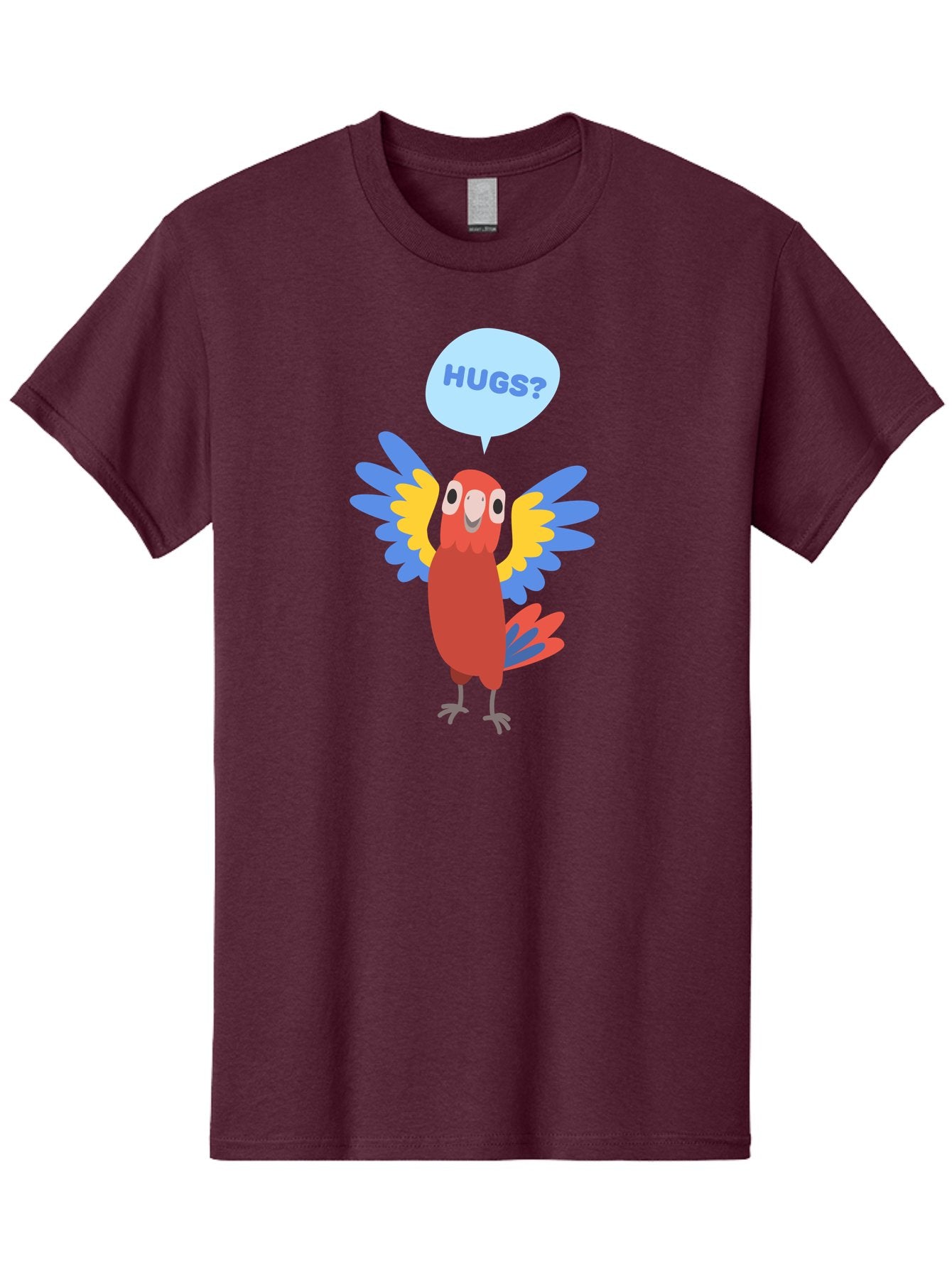 Hugs Men'S Graphic Tee, 100% Cotton, Comfortable Casual Summer Wear, Machine Washable, Cartoon Parrot, Colorful Bird, Hugs, Cute Animal, Funny Illustration, Red Parrot, Blue And Yellow Wings, Friendly Creature, Emotional Support, Aab833 7