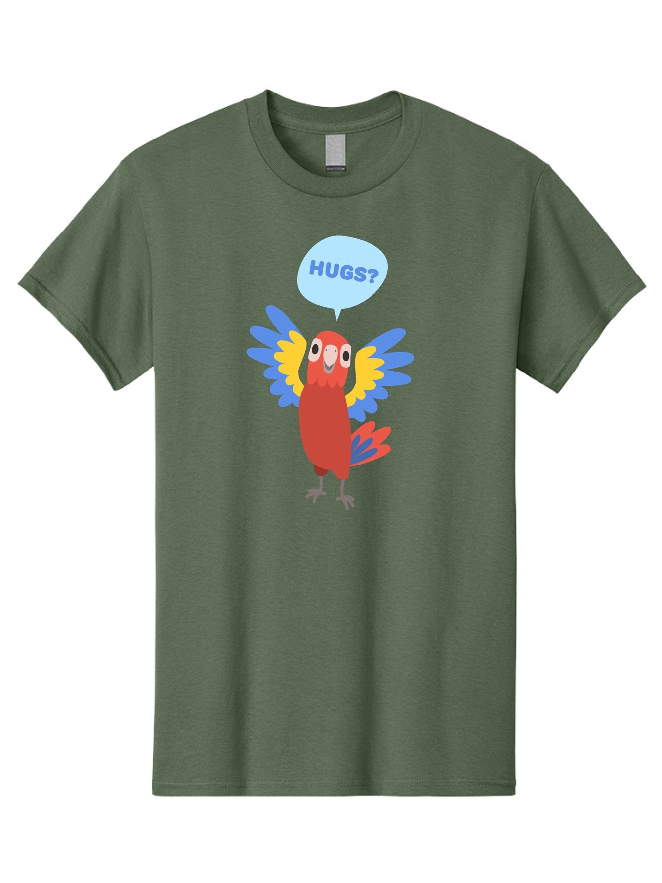 Hugs Men'S Graphic Tee, 100% Cotton, Comfortable Casual Summer Wear, Machine Washable, Cartoon Parrot, Colorful Bird, Hugs, Cute Animal, Funny Illustration, Red Parrot, Blue And Yellow Wings, Friendly Creature, Emotional Support, Aab833 14