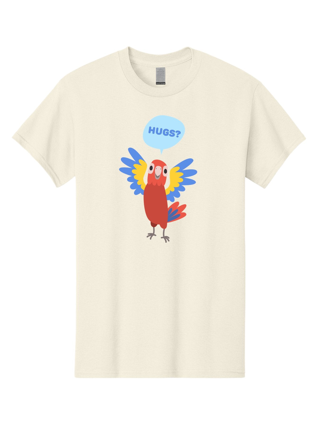 Hugs Men'S Graphic Tee, 100% Cotton, Comfortable Casual Summer Wear, Machine Washable, Cartoon Parrot, Colorful Bird, Hugs, Cute Animal, Funny Illustration, Red Parrot, Blue And Yellow Wings, Friendly Creature, Emotional Support, Aab833 15
