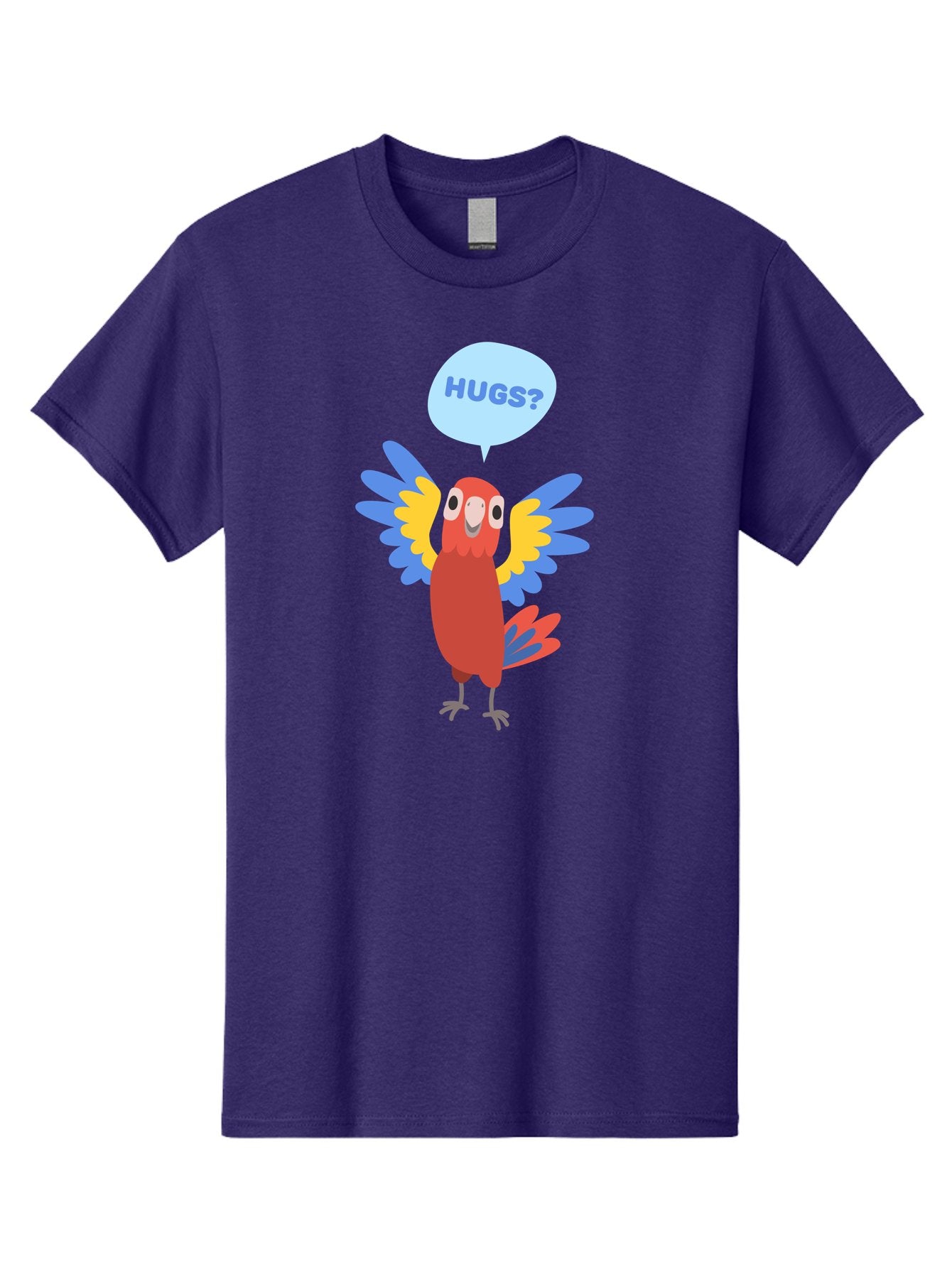 Hugs Men'S Graphic Tee, 100% Cotton, Comfortable Casual Summer Wear, Machine Washable, Cartoon Parrot, Colorful Bird, Hugs, Cute Animal, Funny Illustration, Red Parrot, Blue And Yellow Wings, Friendly Creature, Emotional Support, Aab833 4