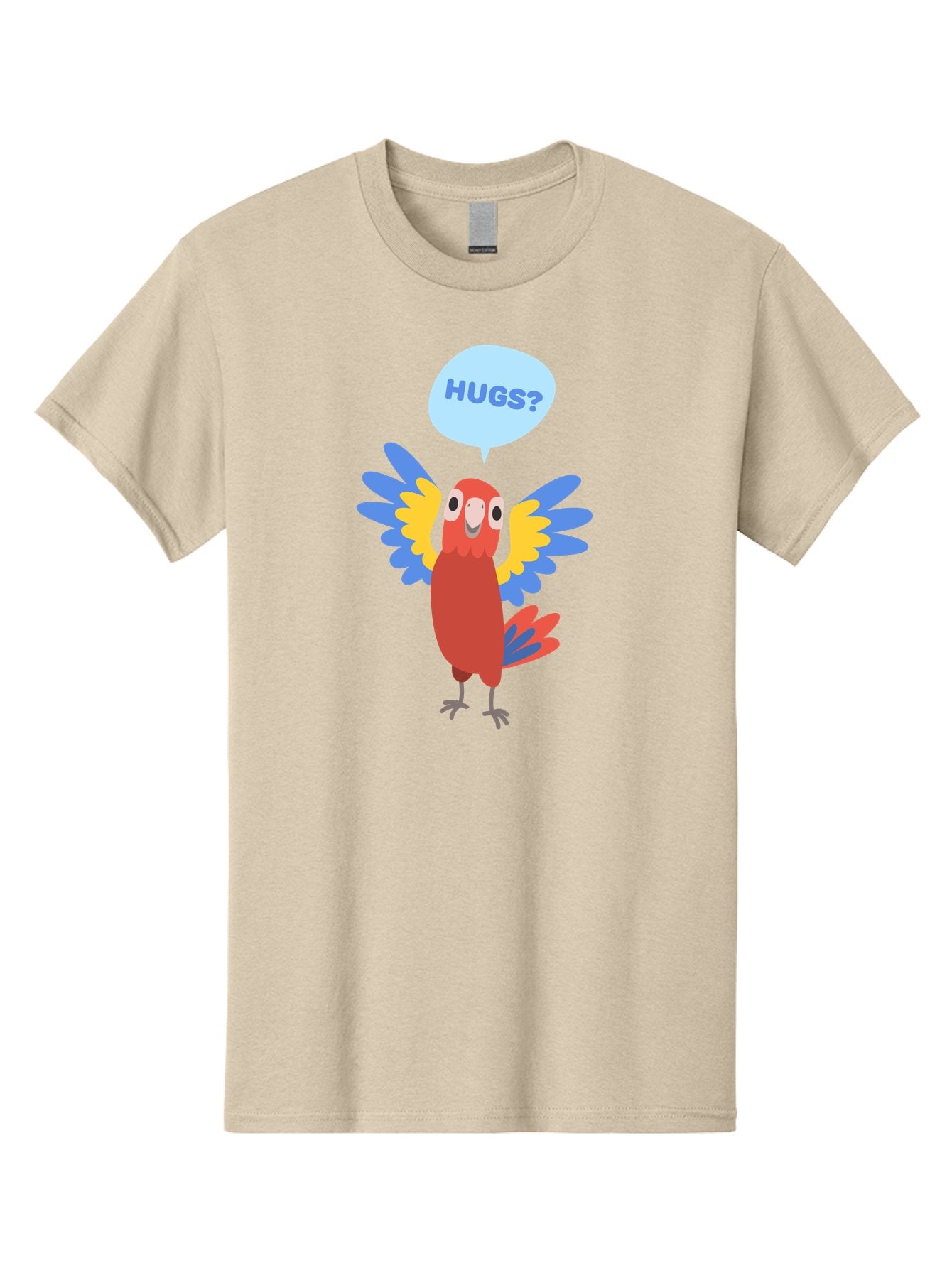 Hugs Men'S Graphic Tee, 100% Cotton, Comfortable Casual Summer Wear, Machine Washable, Cartoon Parrot, Colorful Bird, Hugs, Cute Animal, Funny Illustration, Red Parrot, Blue And Yellow Wings, Friendly Creature, Emotional Support, Aab833 8