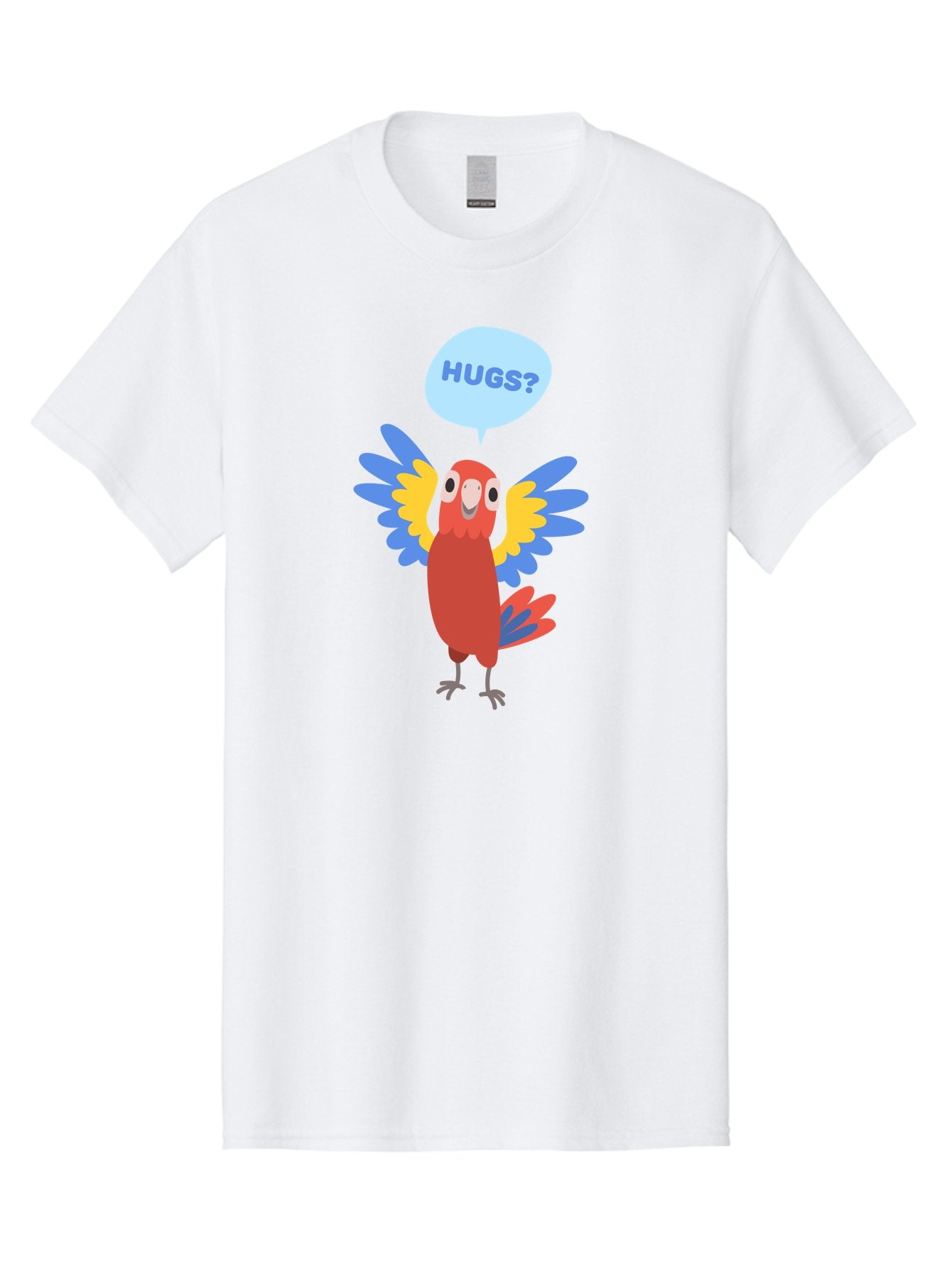 Hugs Men'S Graphic Tee, 100% Cotton, Comfortable Casual Summer Wear, Machine Washable, Cartoon Parrot, Colorful Bird, Hugs, Cute Animal, Funny Illustration, Red Parrot, Blue And Yellow Wings, Friendly Creature, Emotional Support, Aab833 9