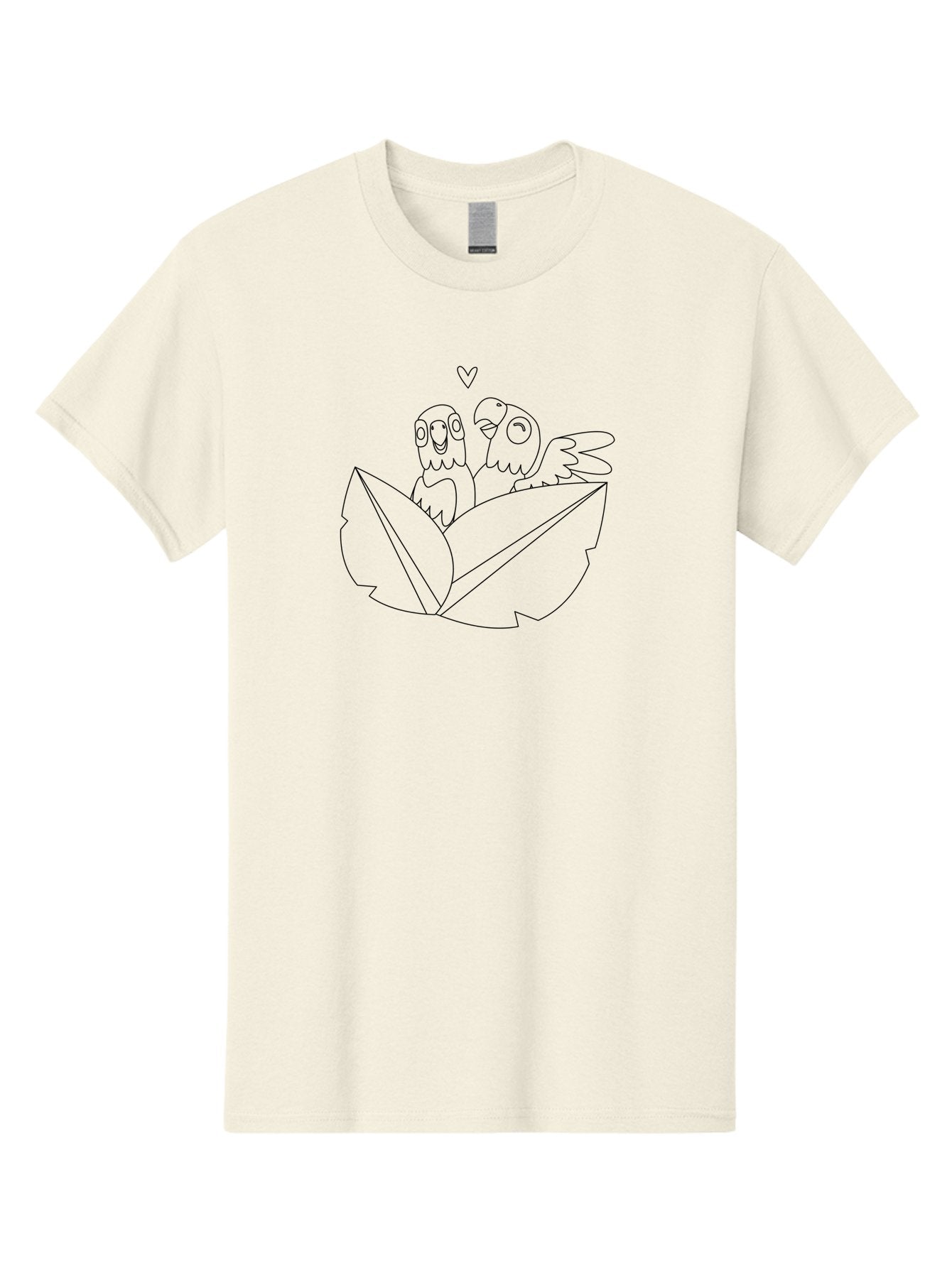 Love-Birds-1 Men'S Graphic Tee, 100% Cotton, Comfortable Casual Summer Wear, Machine Washable, Two Birds Perched On Leaves, Love Heart Symbol, Adorable Cartoon Birds, Sweet Couple, Tender Moment, Lovable Animals, Coloring Page Art Aab834 14