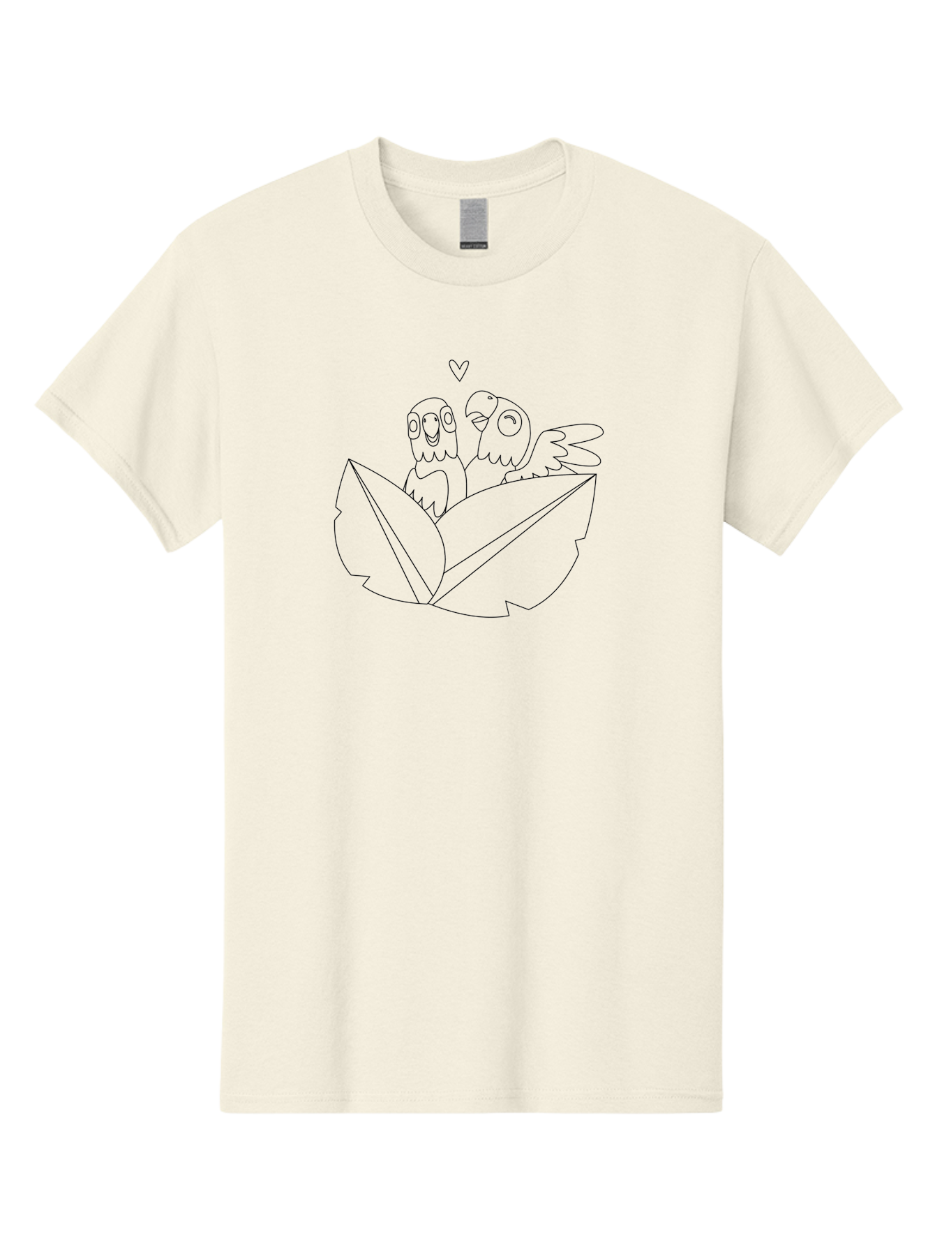 Love-Birds-1 Men'S Graphic Tee, 100% Cotton, Comfortable Casual Summer Wear, Machine Washable, Two Birds Perched On Leaves, Love Heart Symbol, Adorable Cartoon Birds, Sweet Couple, Tender Moment, Lovable Animals, Coloring Page Art Aab834 3