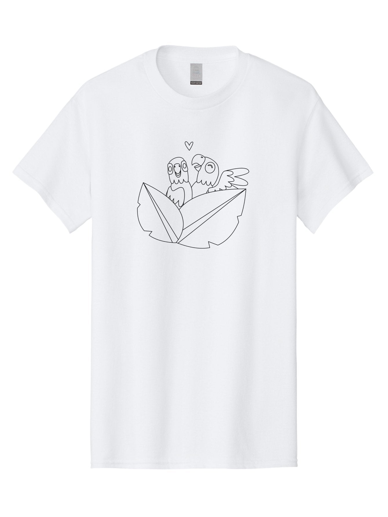 Love-Birds-1 Men'S Graphic Tee, 100% Cotton, Comfortable Casual Summer Wear, Machine Washable, Two Birds Perched On Leaves, Love Heart Symbol, Adorable Cartoon Birds, Sweet Couple, Tender Moment, Lovable Animals, Coloring Page Art Aab834 5
