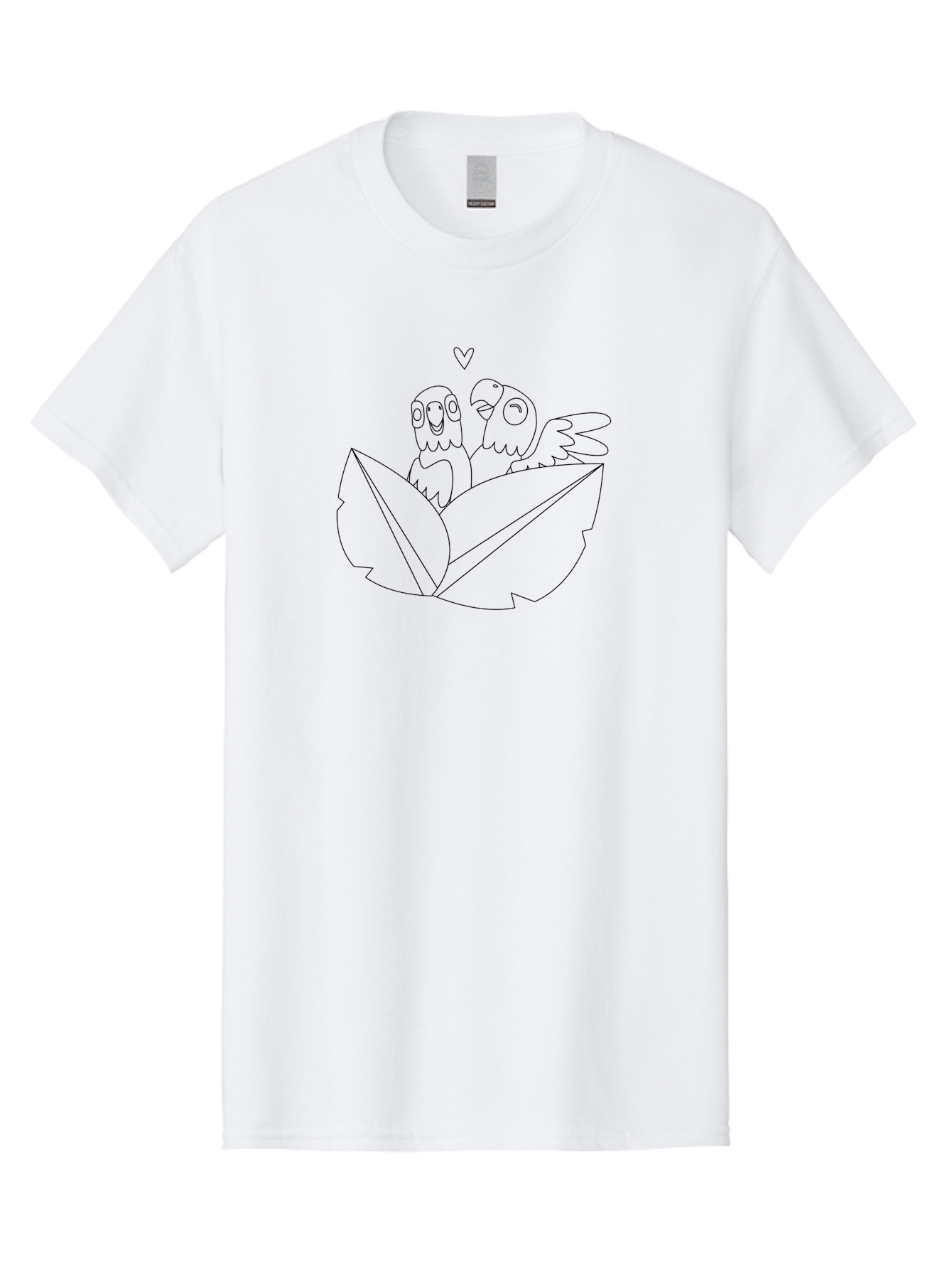 Love-Birds-1 Men'S Graphic Tee, 100% Cotton, Comfortable Casual Summer Wear, Machine Washable, Two Birds Perched On Leaves, Love Heart Symbol, Adorable Cartoon Birds, Sweet Couple, Tender Moment, Lovable Animals, Coloring Page Art Aab834 15