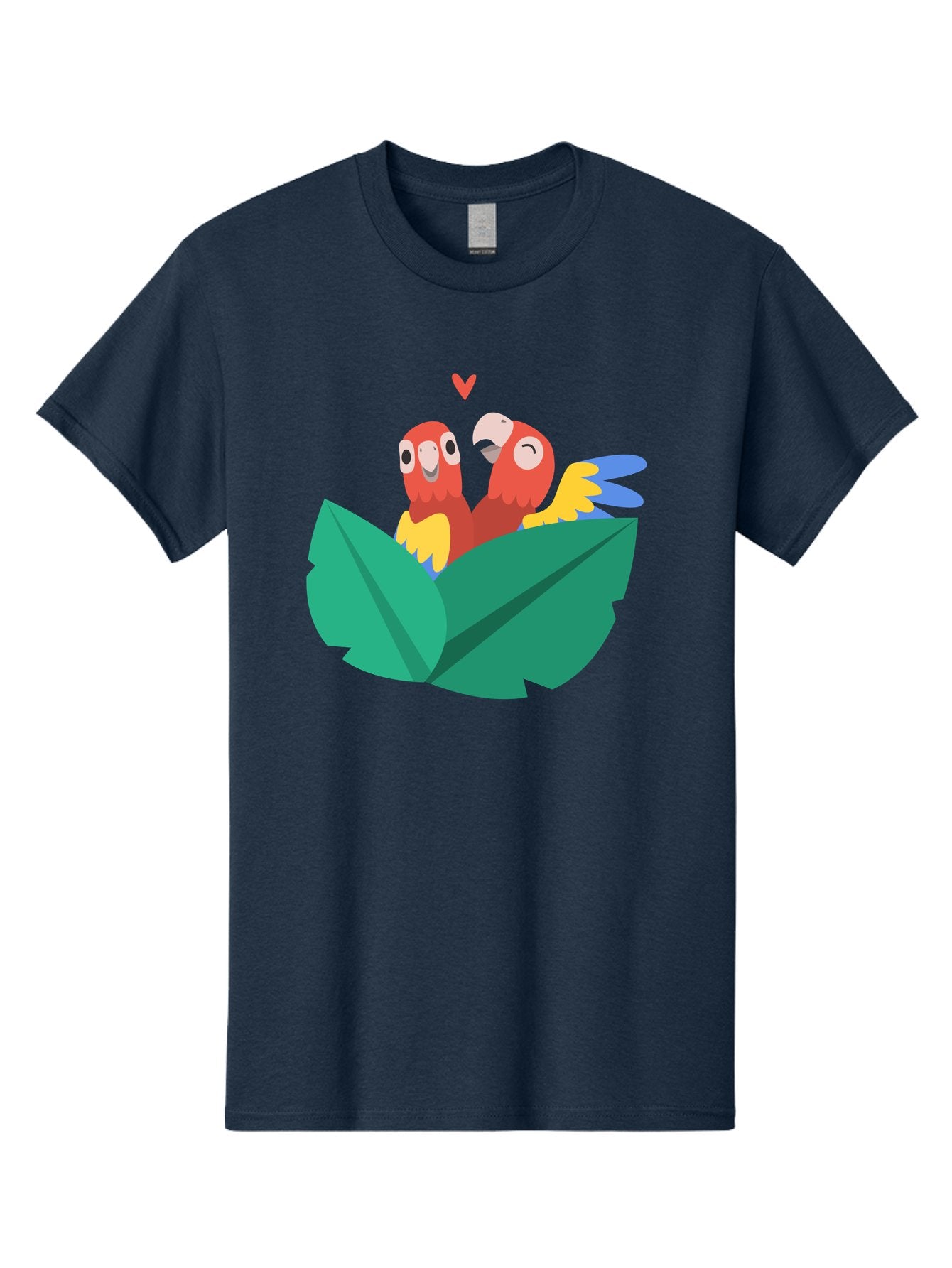 Love-Birds Men'S Graphic Tee, 100% Cotton, Comfortable Casual Summer Wear, Machine Washable, Cartoon Parrots, Red Parrots, Bird Couple, Love Birds, Tropical Birds, Colorful Feathers, Green Leaves, Red Heart, Yellow Beaks, Blue Wings Aab835 8
