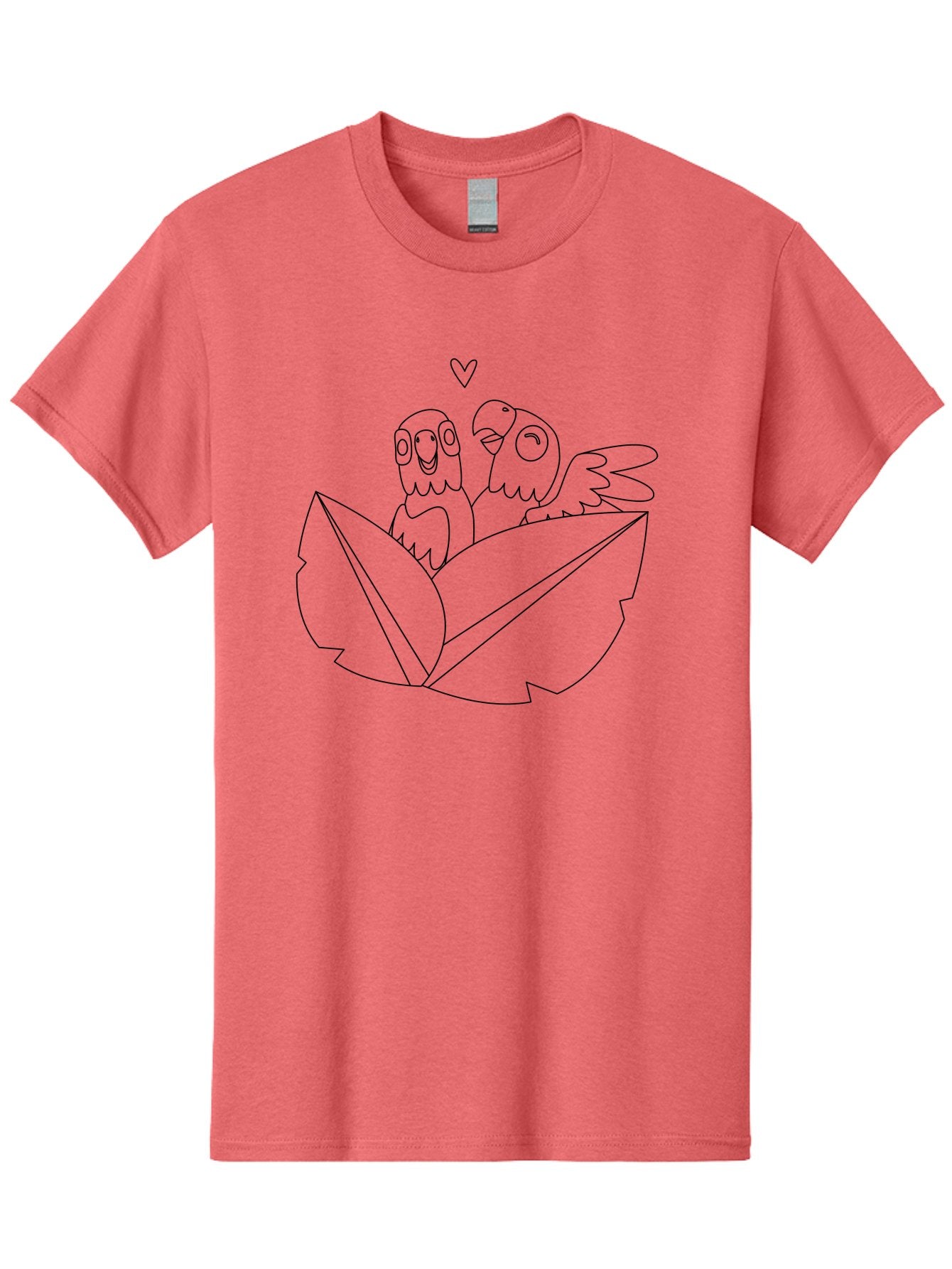 Love-Parrots Men'S Graphic Tee, 100% Cotton, Comfortable Casual Summer Wear, Machine Washable, Love Birds, Parrot Couple, Heart Symbol, Cute Animals, Bird Illustrations, Tropical Birds, Cartoon Parrots, Adorable Parrots, Nature Graphics Aab836