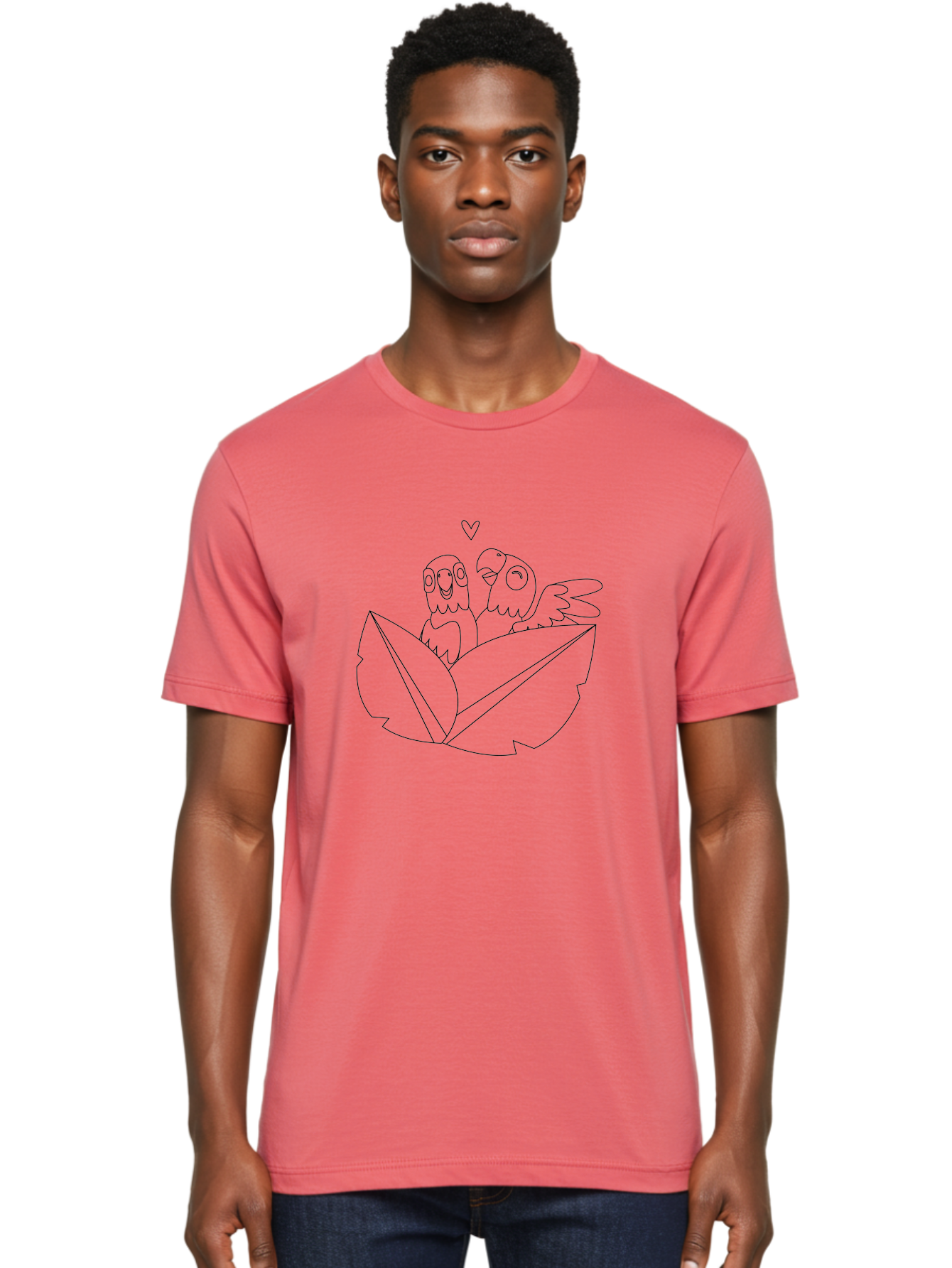 Love-Parrots Men'S Graphic Tee, 100% Cotton, Comfortable Casual Summer Wear, Machine Washable, Love Birds, Parrot Couple, Heart Symbol, Cute Animals, Bird Illustrations, Tropical Birds, Cartoon Parrots, Adorable Parrots, Nature Graphics Aab836 22