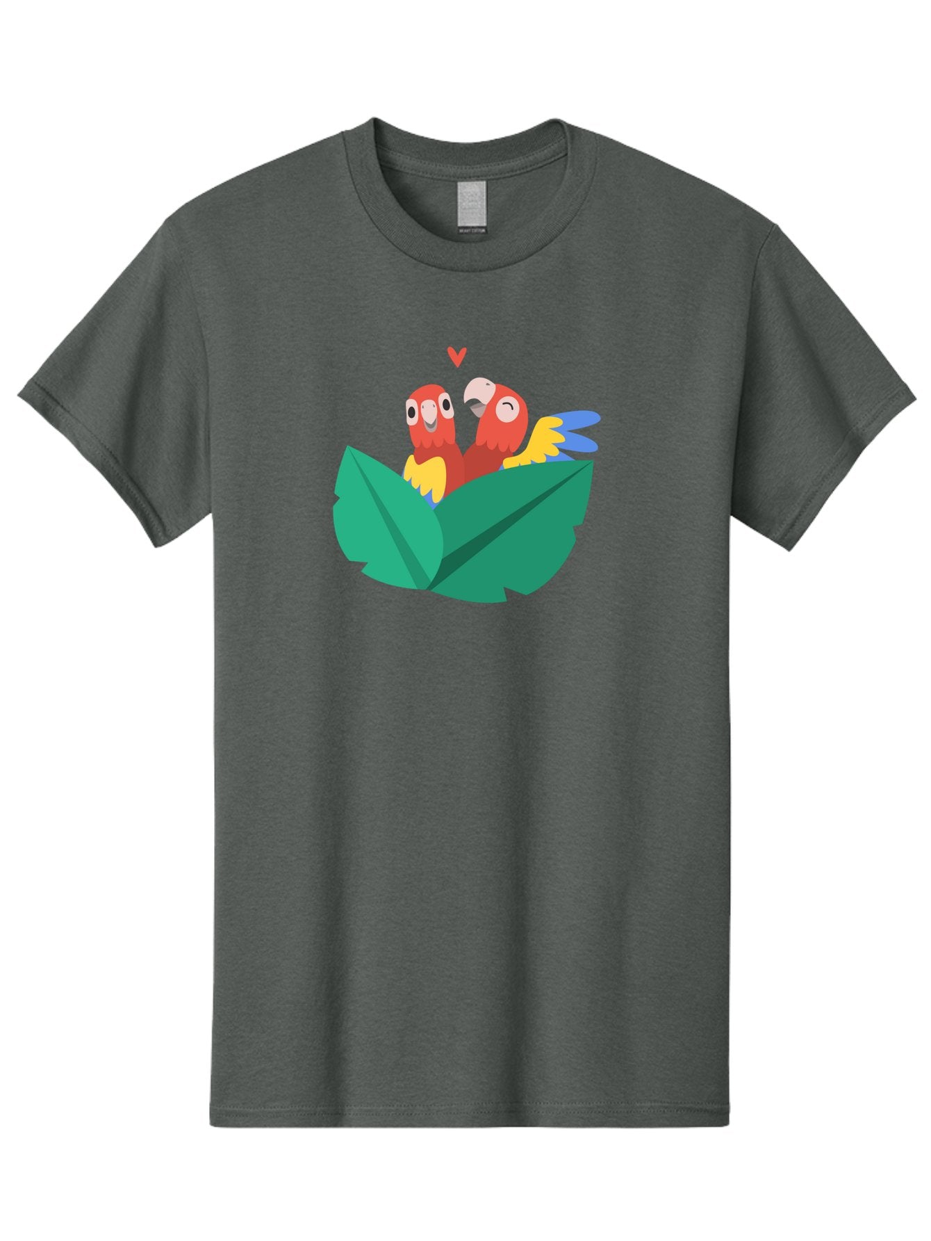 Lovebirds-Parrots Men'S Graphic Tee, 100% Cotton, Comfortable Casual Summer Wear, Machine Washable, Two Parrots, Red Parrots, Yellow And Blue Wings, Love Birds, Cartoon Parrots, Parrot Couple, Parrot Love, Bird Lovers Aab837 3