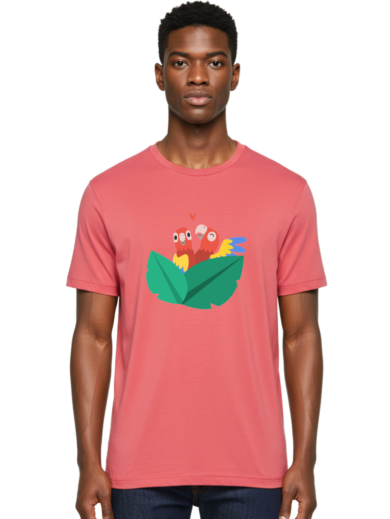 Lovebirds-Parrots Men'S Graphic Tee, 100% Cotton, Comfortable Casual Summer Wear, Machine Washable, Two Parrots, Red Parrots, Yellow And Blue Wings, Love Birds, Cartoon Parrots, Parrot Couple, Parrot Love, Bird Lovers Aab837 16
