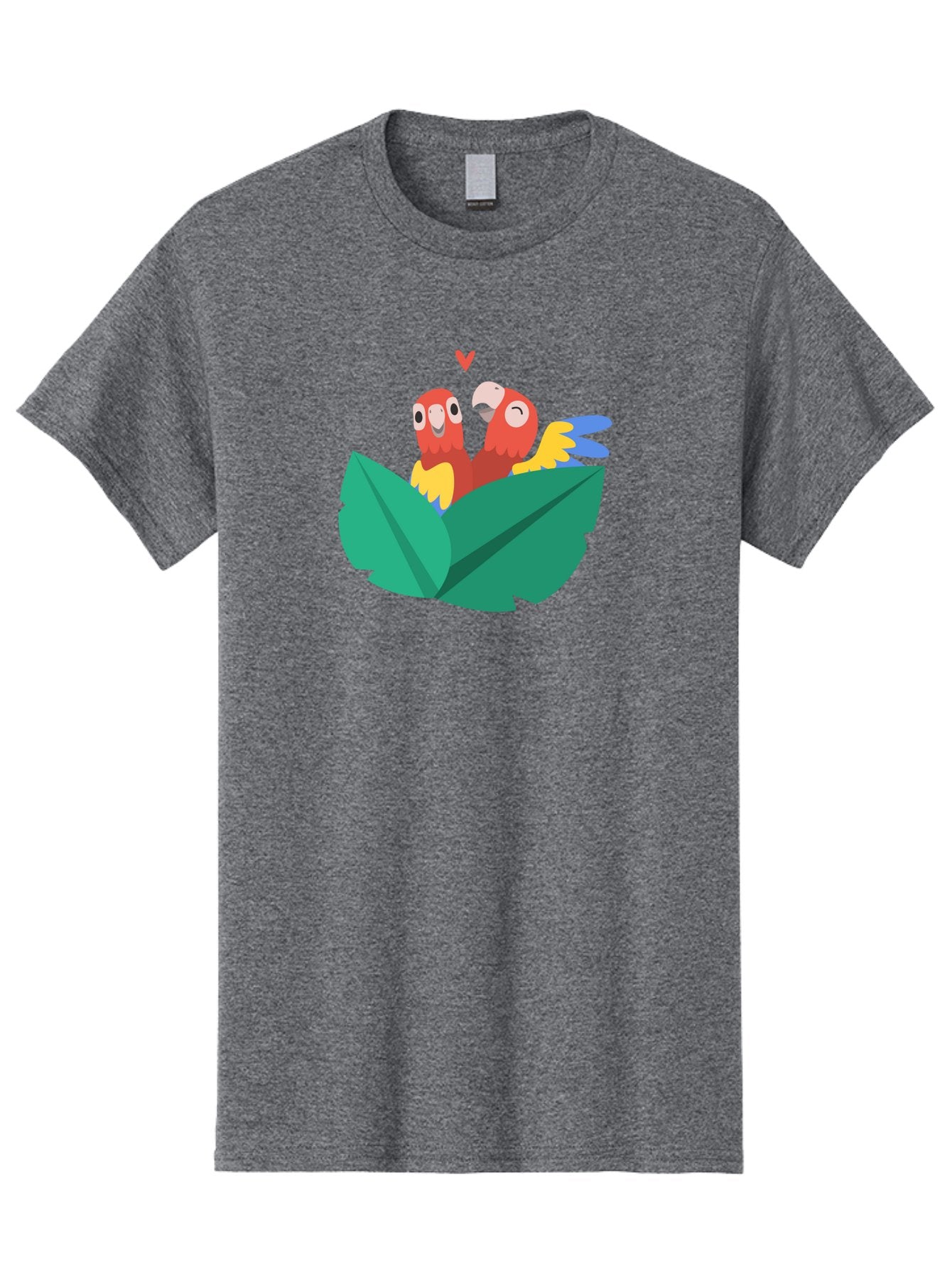 Lovebirds-Parrots Men'S Graphic Tee, 100% Cotton, Comfortable Casual Summer Wear, Machine Washable, Two Parrots, Red Parrots, Yellow And Blue Wings, Love Birds, Cartoon Parrots, Parrot Couple, Parrot Love, Bird Lovers Aab837
