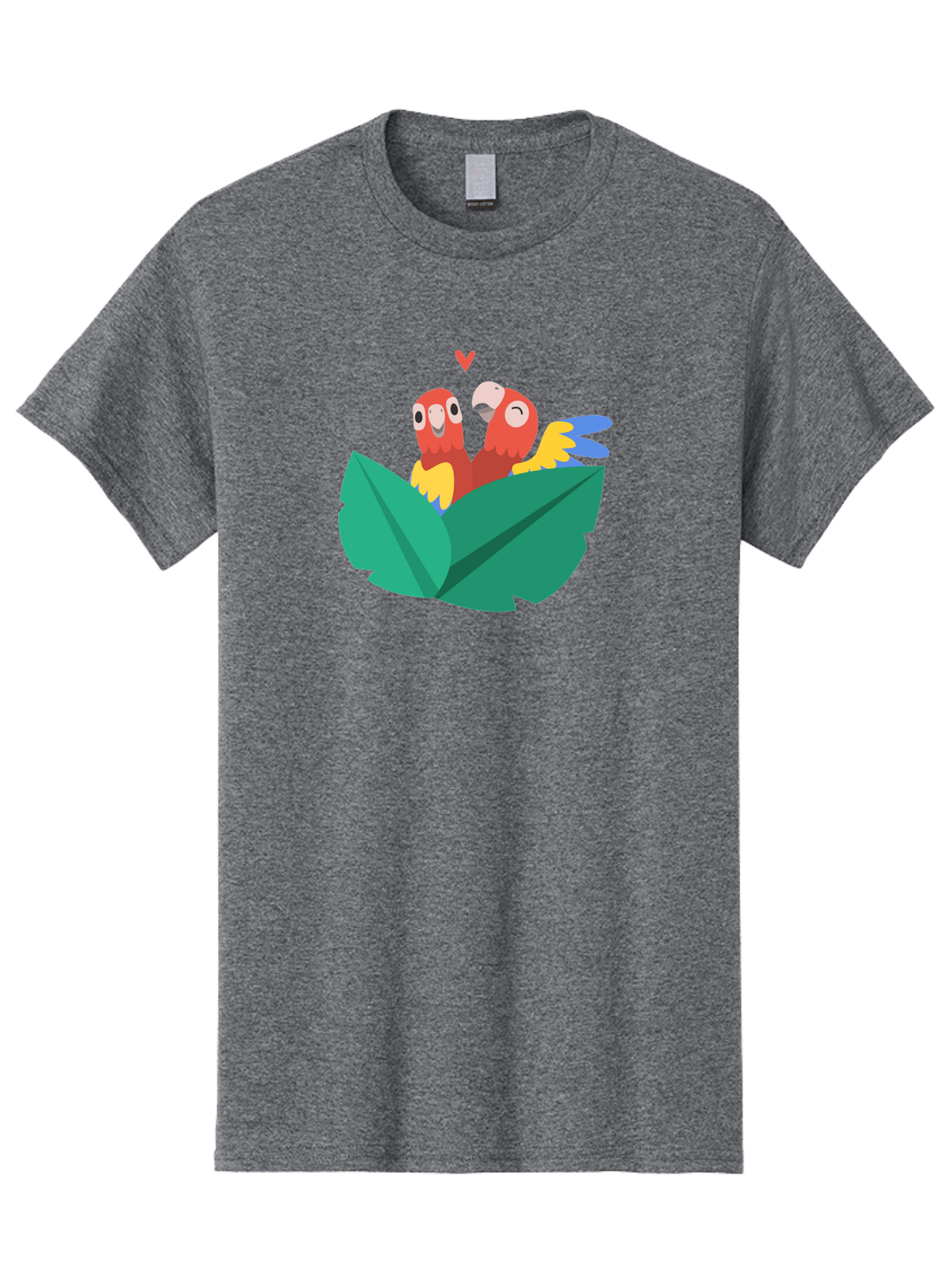Lovebirds-Parrots Men'S Graphic Tee, 100% Cotton, Comfortable Casual Summer Wear, Machine Washable, Two Parrots, Red Parrots, Yellow And Blue Wings, Love Birds, Cartoon Parrots, Parrot Couple, Parrot Love, Bird Lovers Aab837 21